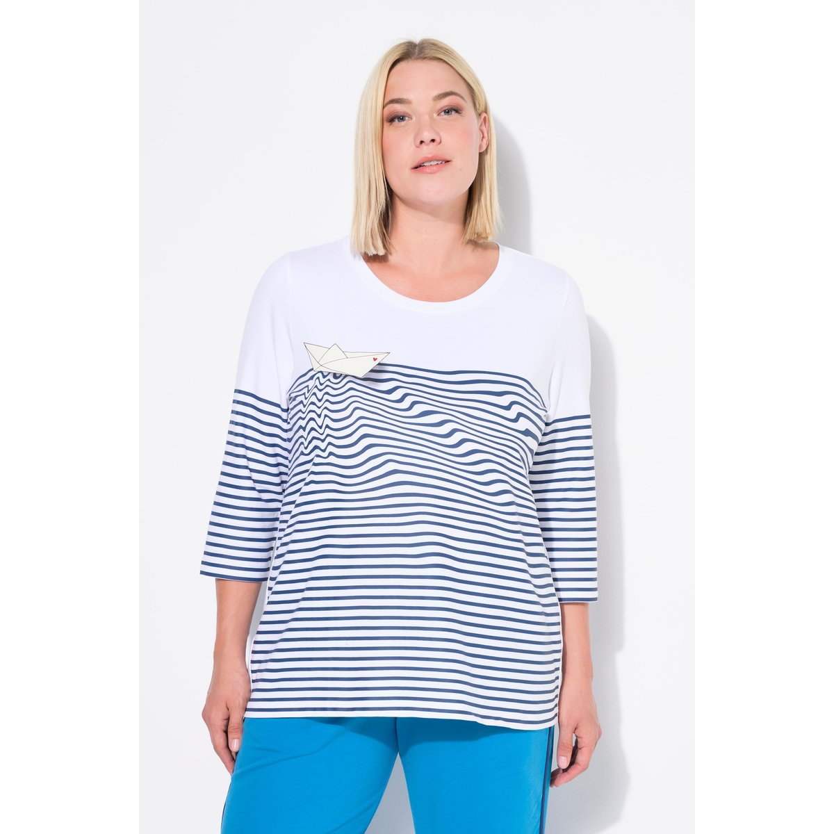 T-shirt à rayures, motif bateau en papier blanc neige, ULLA POPKEN