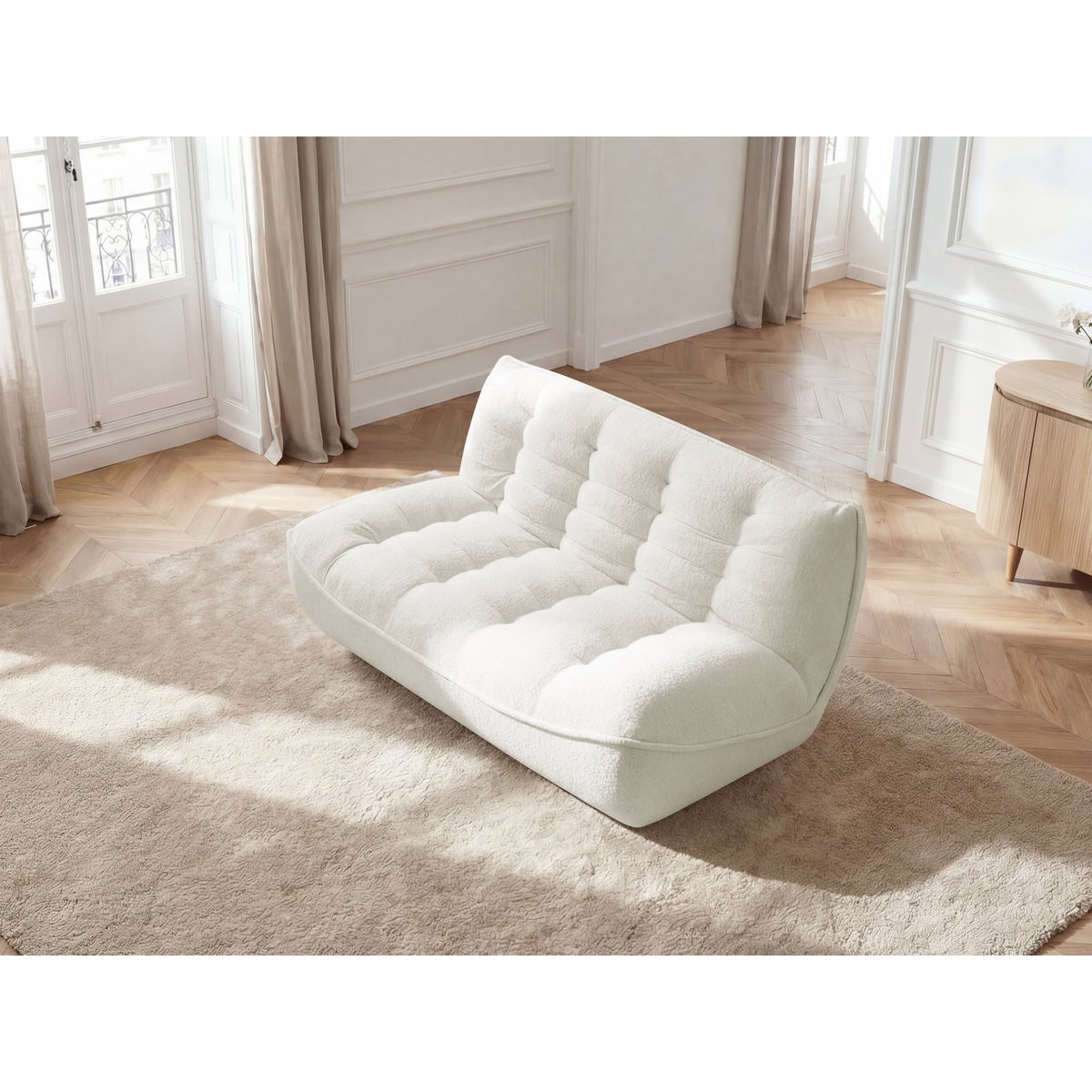 Chauffeuse pour canapé modulable 2 place(s) en tissu chiné, SERENA blanc, BOBOCHIC