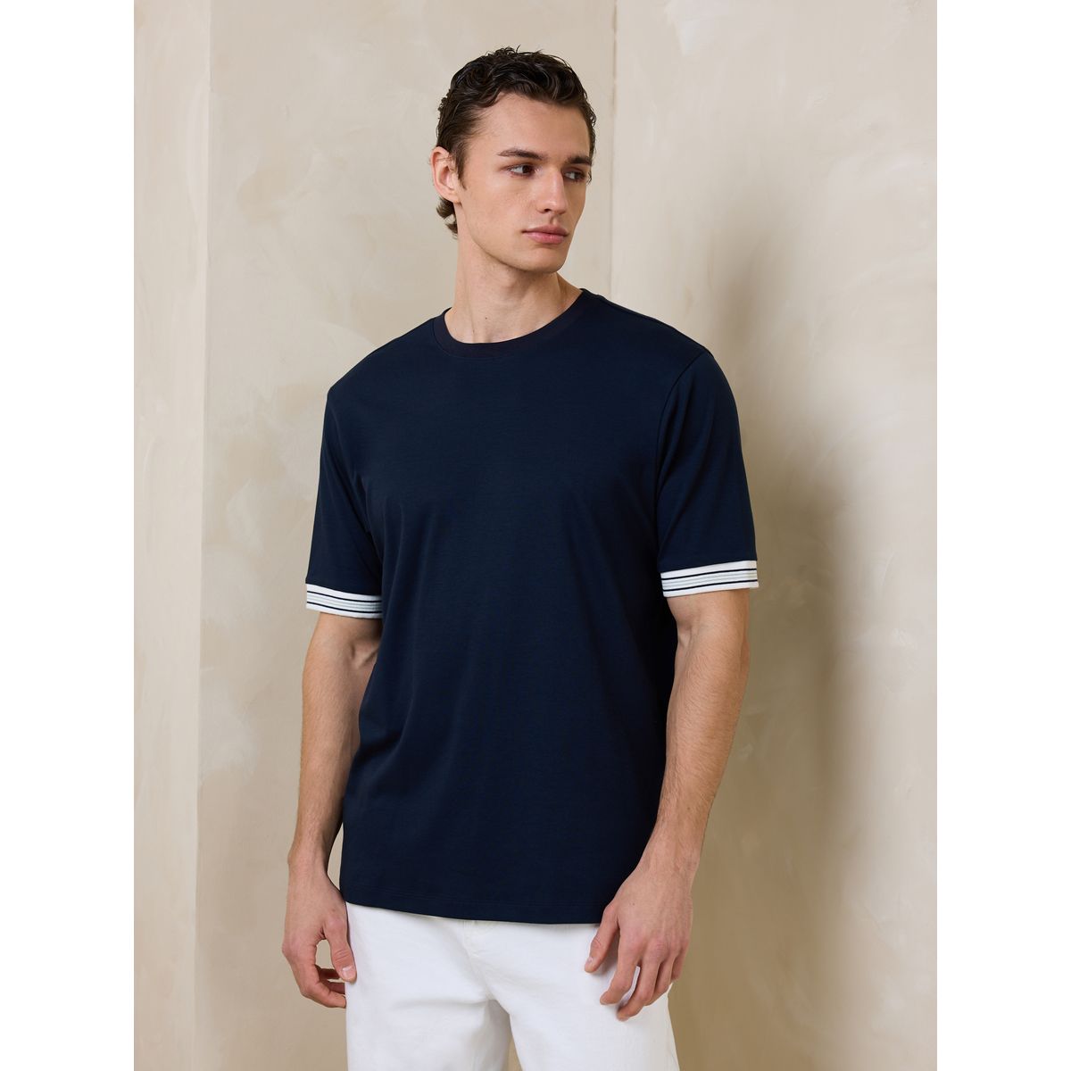 T-shirt élégant à ourlet contrasté n. premium bleu marine, NEXT