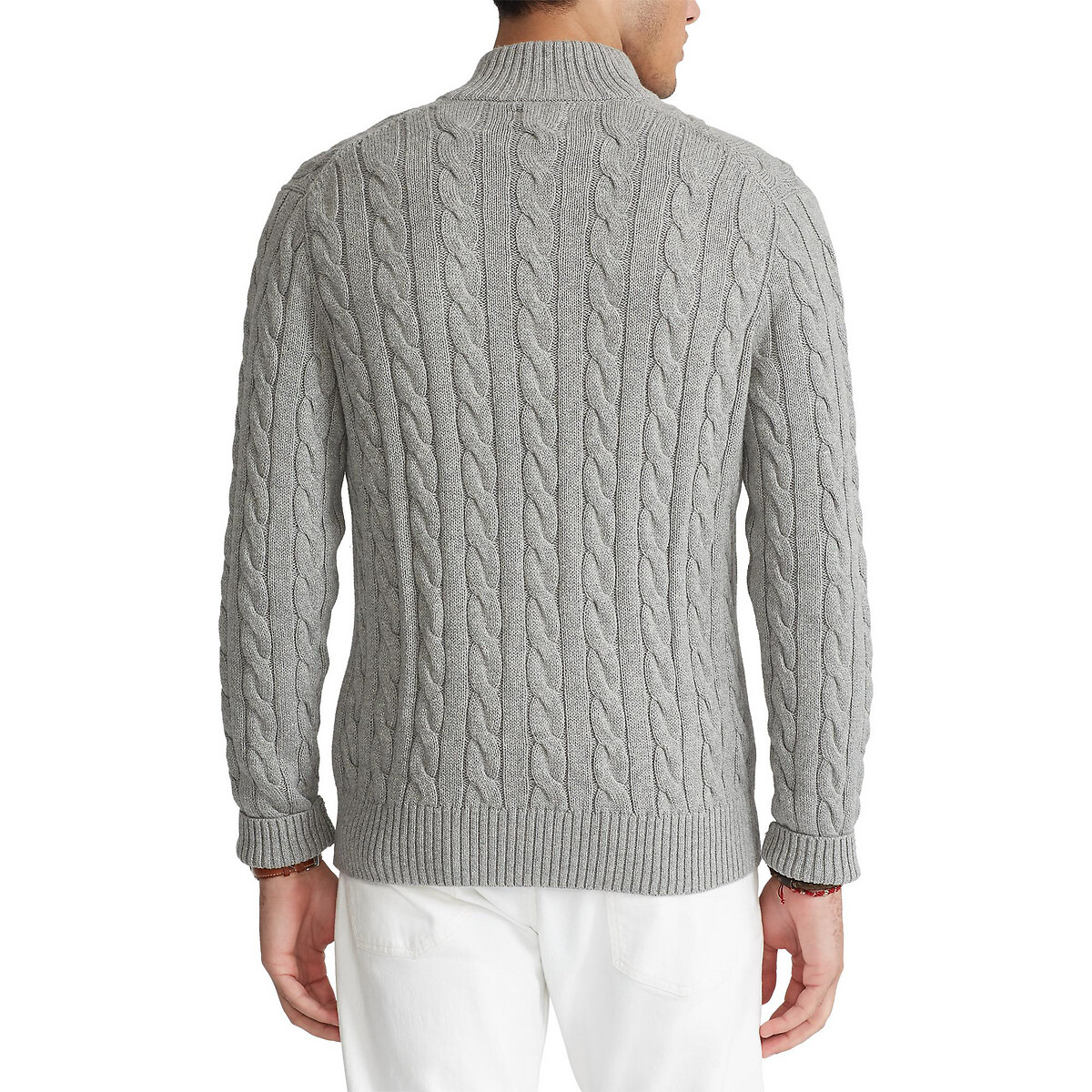 Half Zip-Up Jumper in Cable Knit Cotton grey, POLO RALPH LAUREN