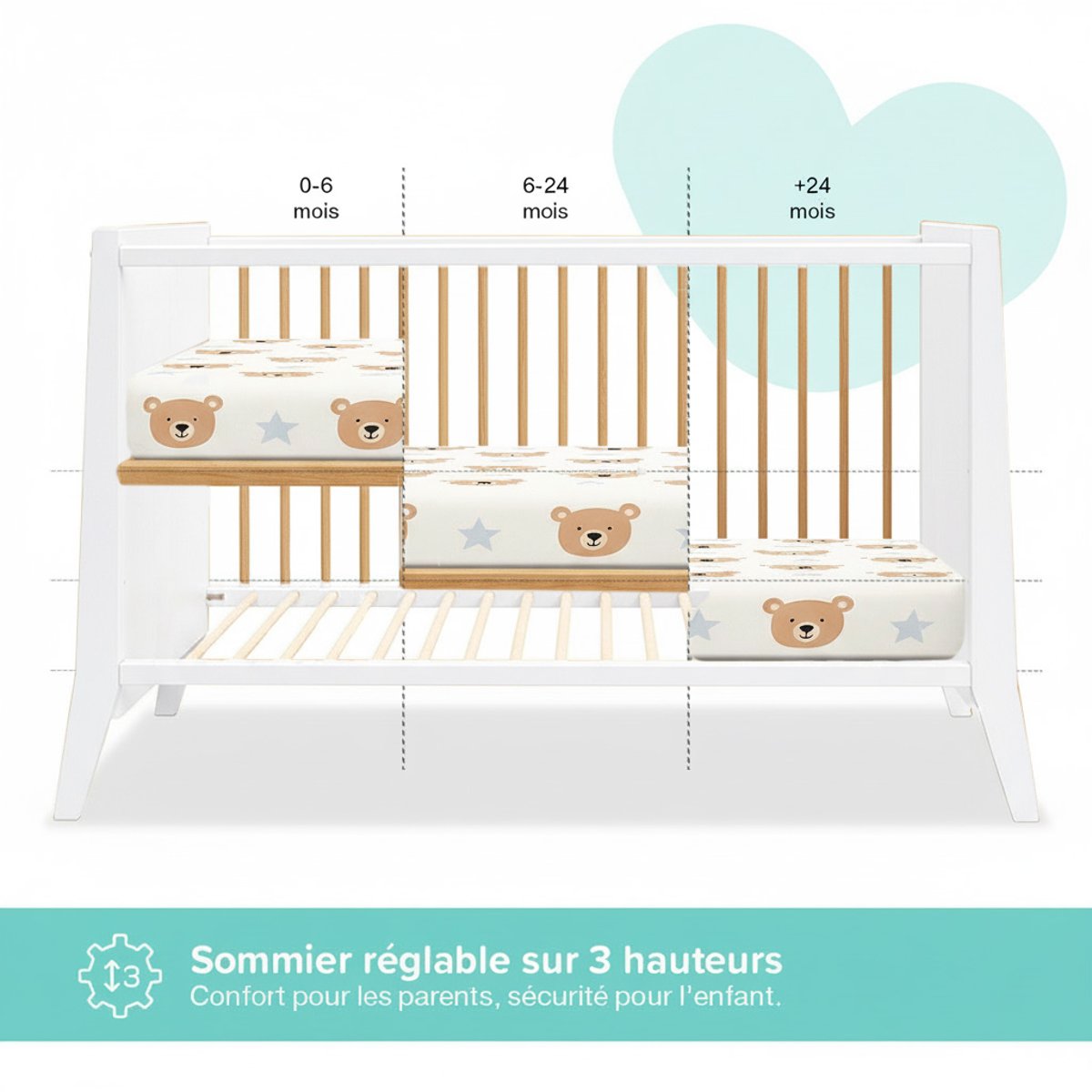 Lit bébé évolutif Timeo - Espace qui grandit gris, MINEA
