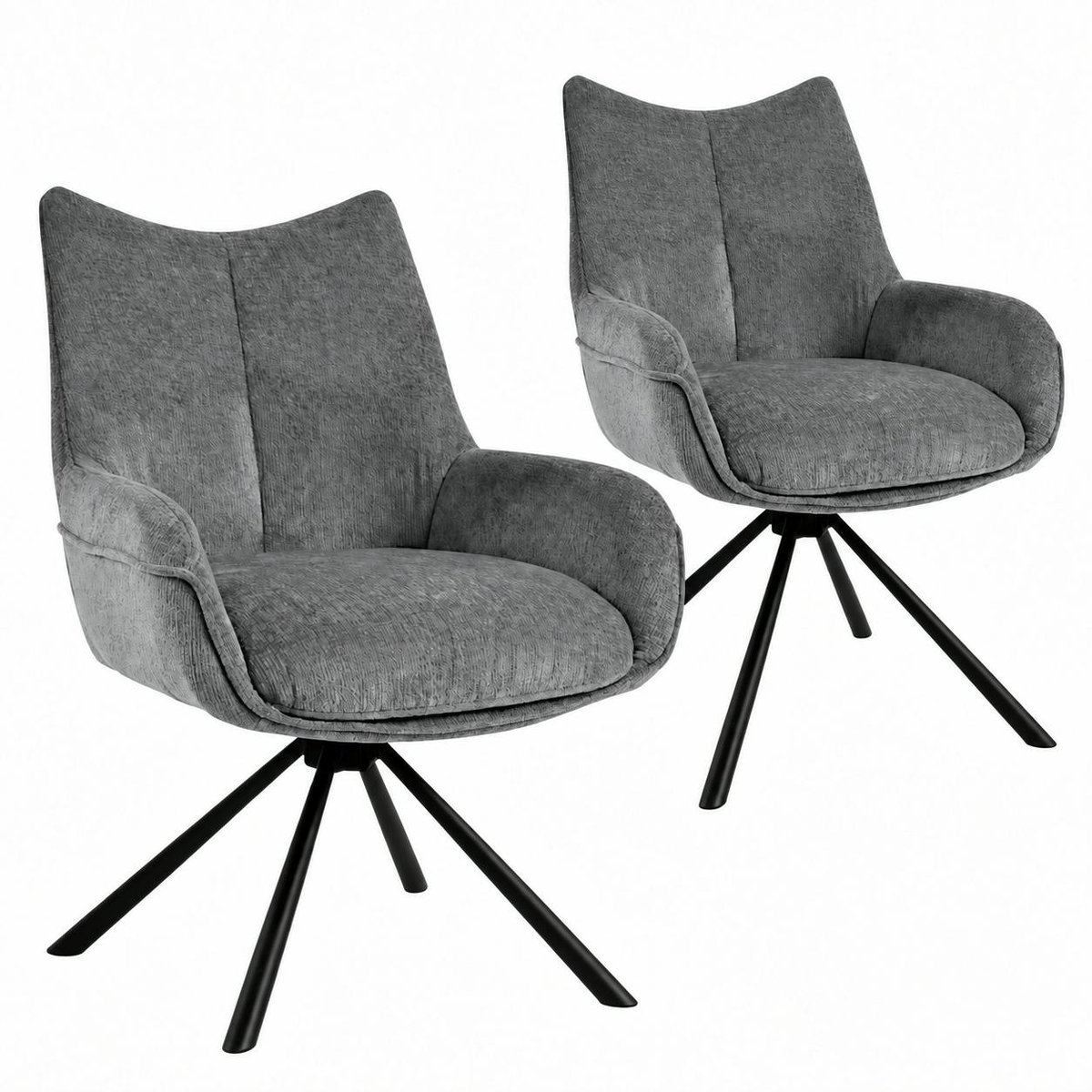 Chaise pivotante en tissu avec accoudoirs (lot de 2) IENA gris, PIER IMPORT