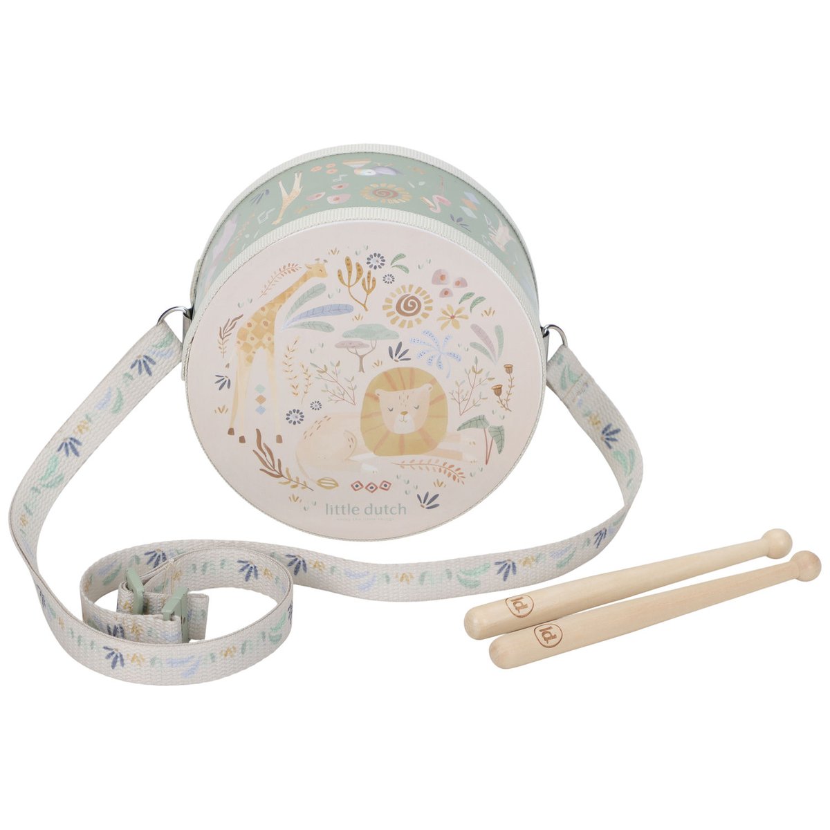 Tambour vert, multicolore, bois, LITTLE DUTCH