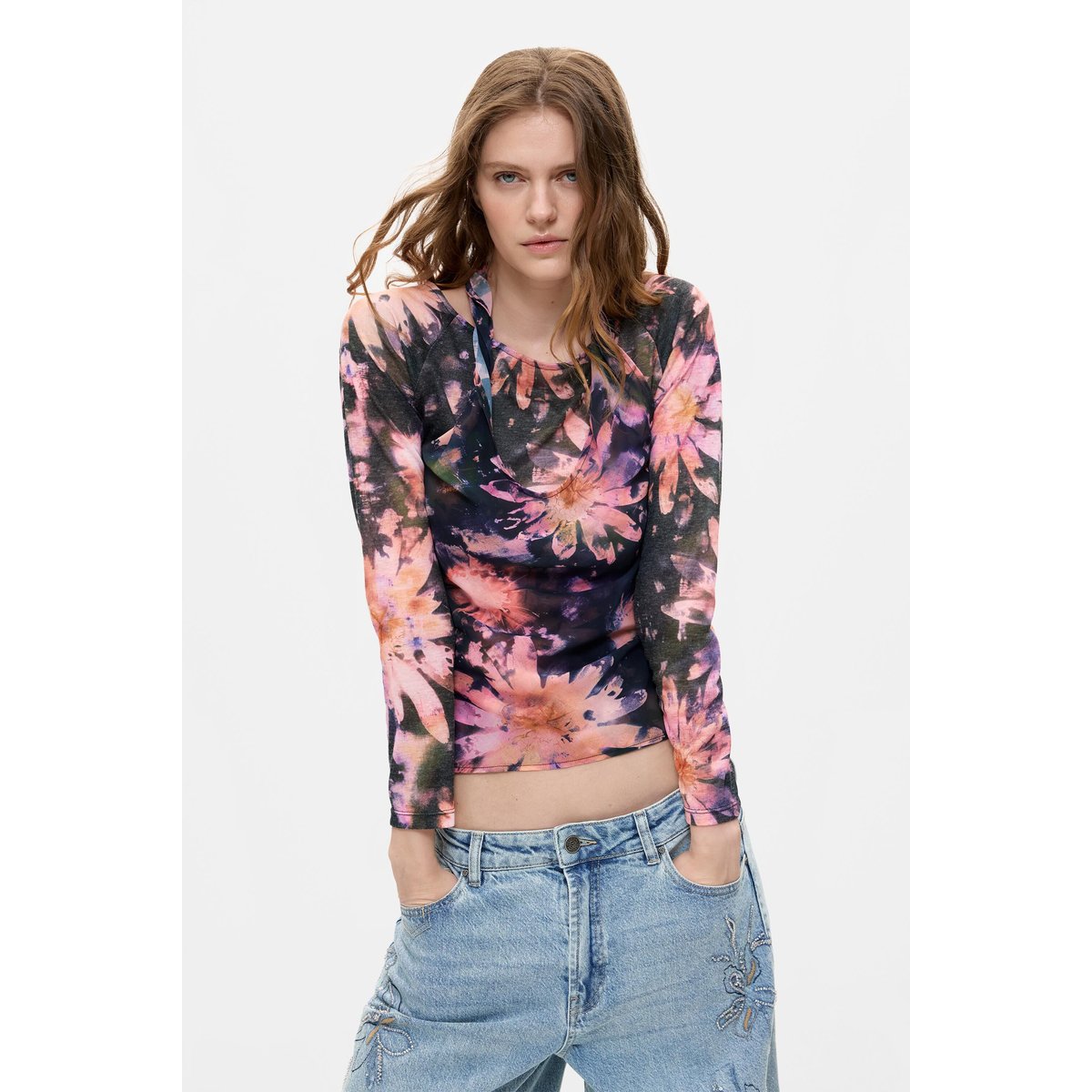 Blouse imprimée à manches longues bleu, DESIGUAL