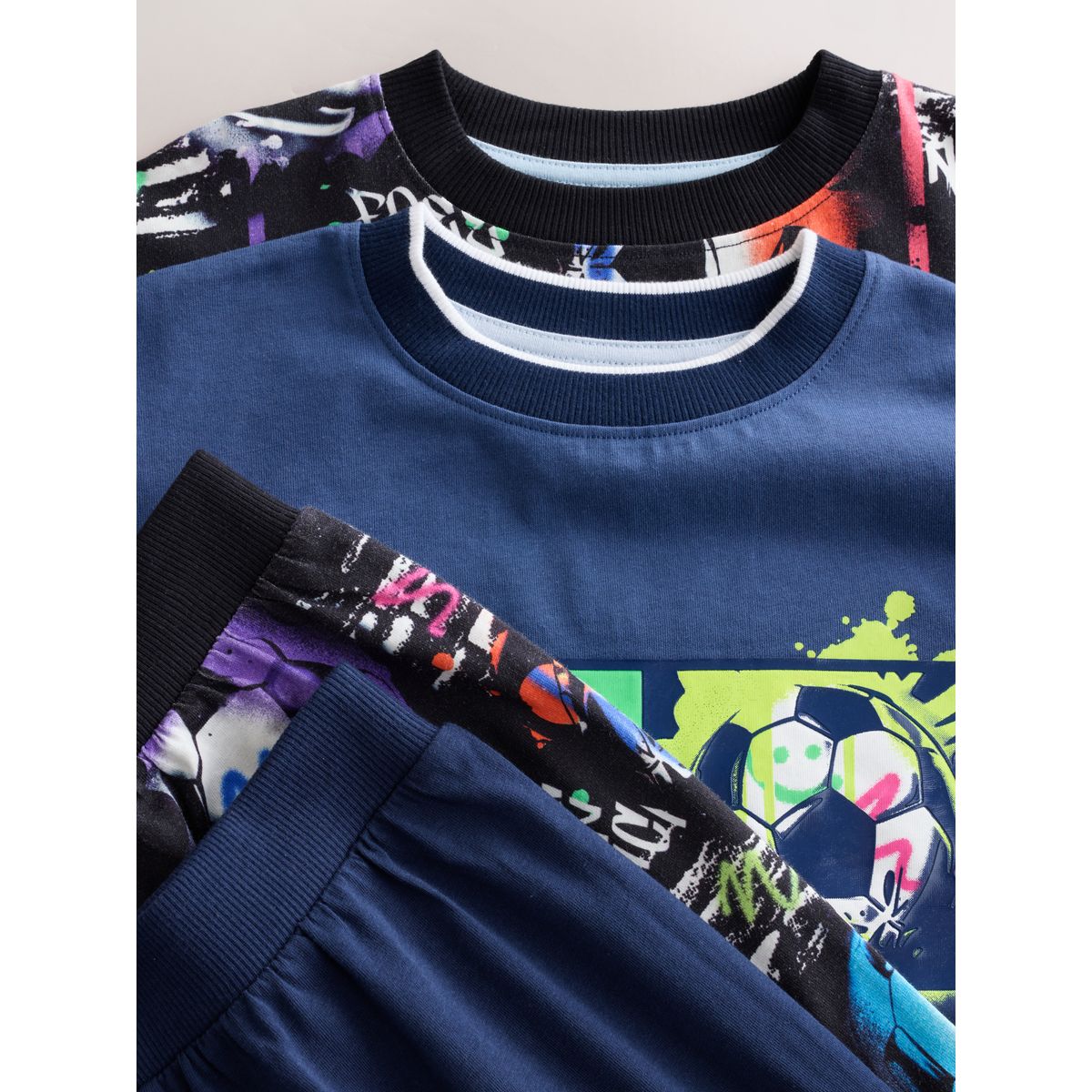 Pyjamas à manches longues, lot de 2 football de la marine arc-en-ciel, NEXT