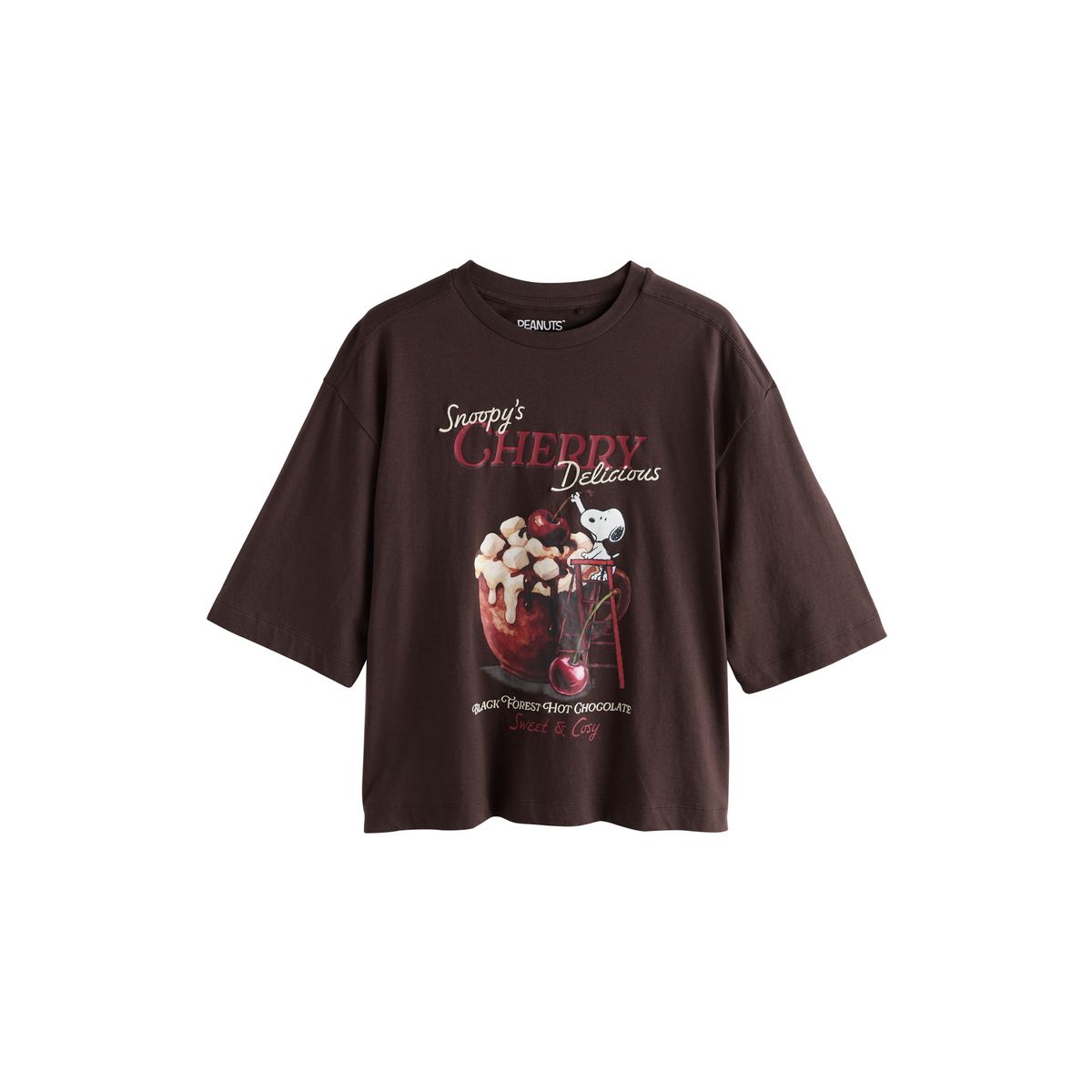 T-shirt ras du cou à manches 3/4 licence snoopy marron, NEXT