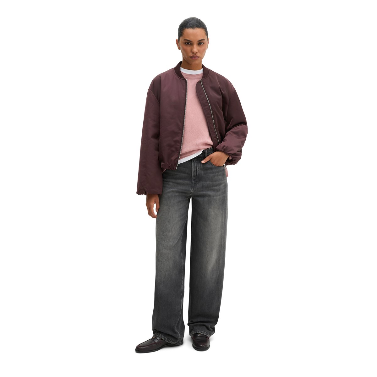 Blouson style aviateur regular cropped en polyester recyclé rouge, MARC O'POLO