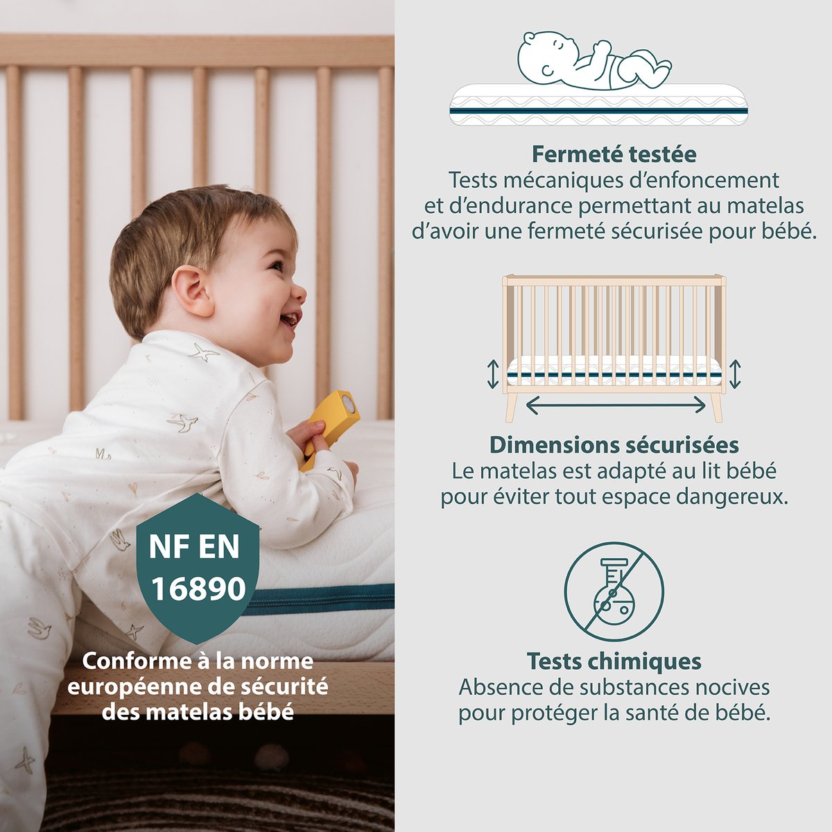 Matelas Bébé latex déhoussable COCOLEGEND® blanc, KADOLIS