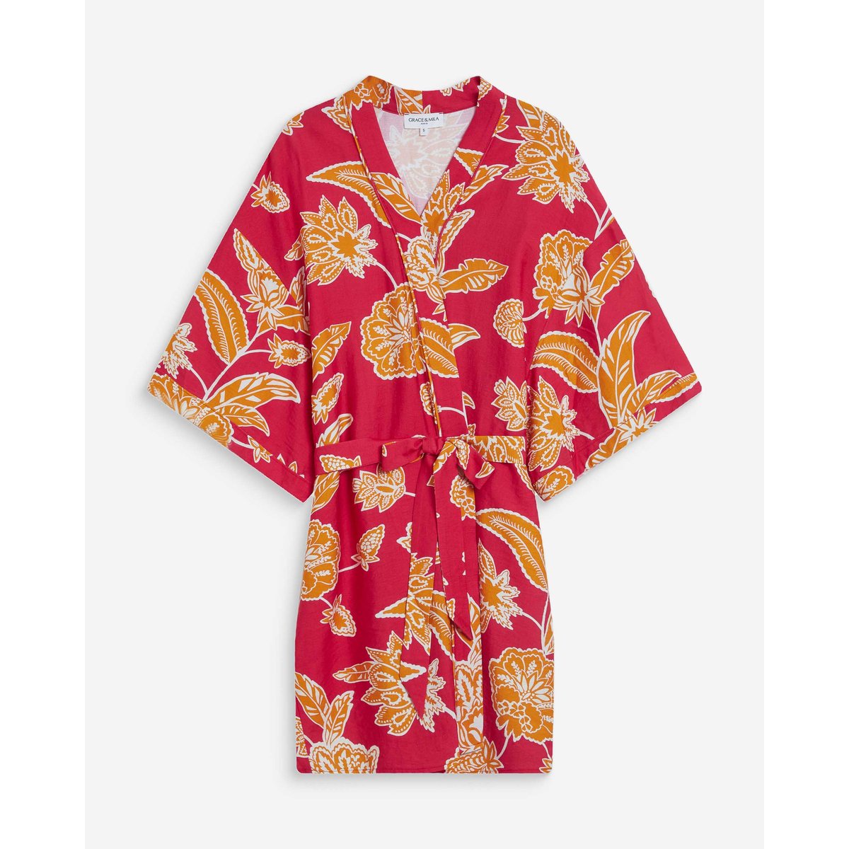 Kimono imprimé floral manches courtes fuchsia Wahana fuchsia, GRACE AND MILA