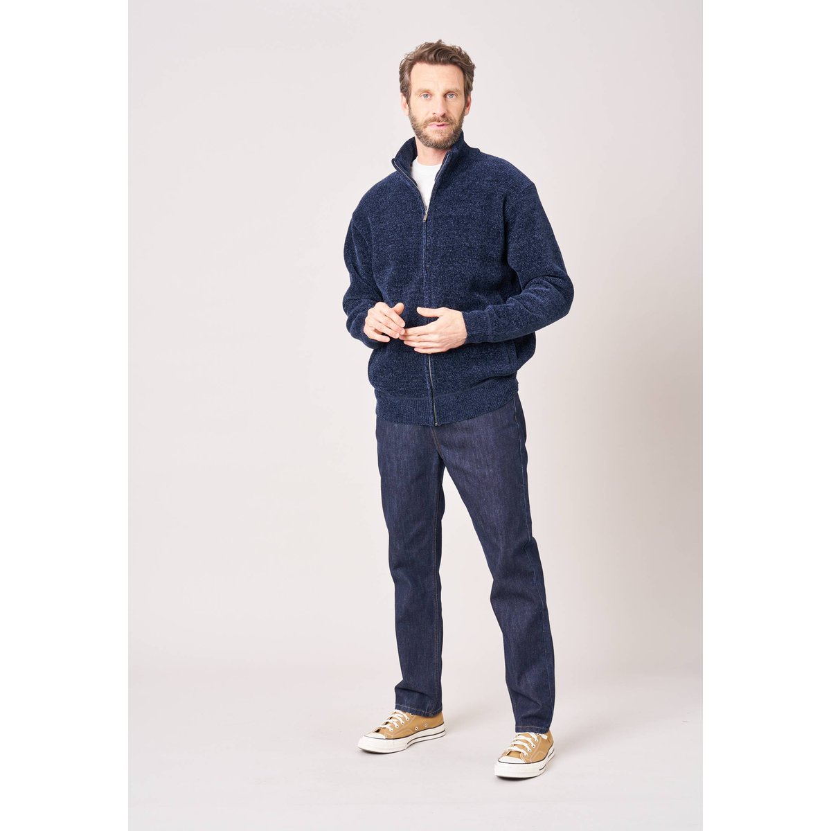 Gilet zippé homme en maille ultra douce MONDEUS navy, DEELUXE