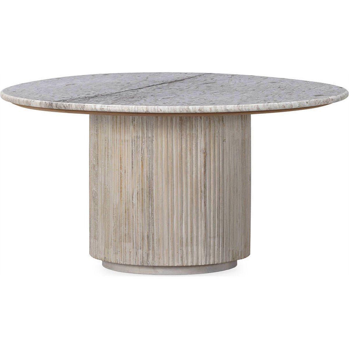 Table basse ronde en bois et marbre blanc lavage et brun, RECOLLECTION