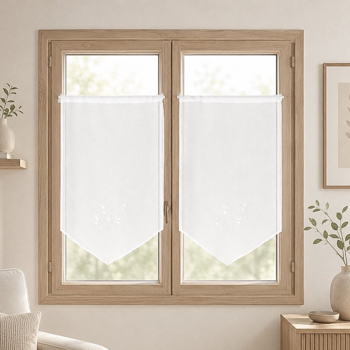 Paire de voilages brodées - QABANE blanc, HOME MAISON