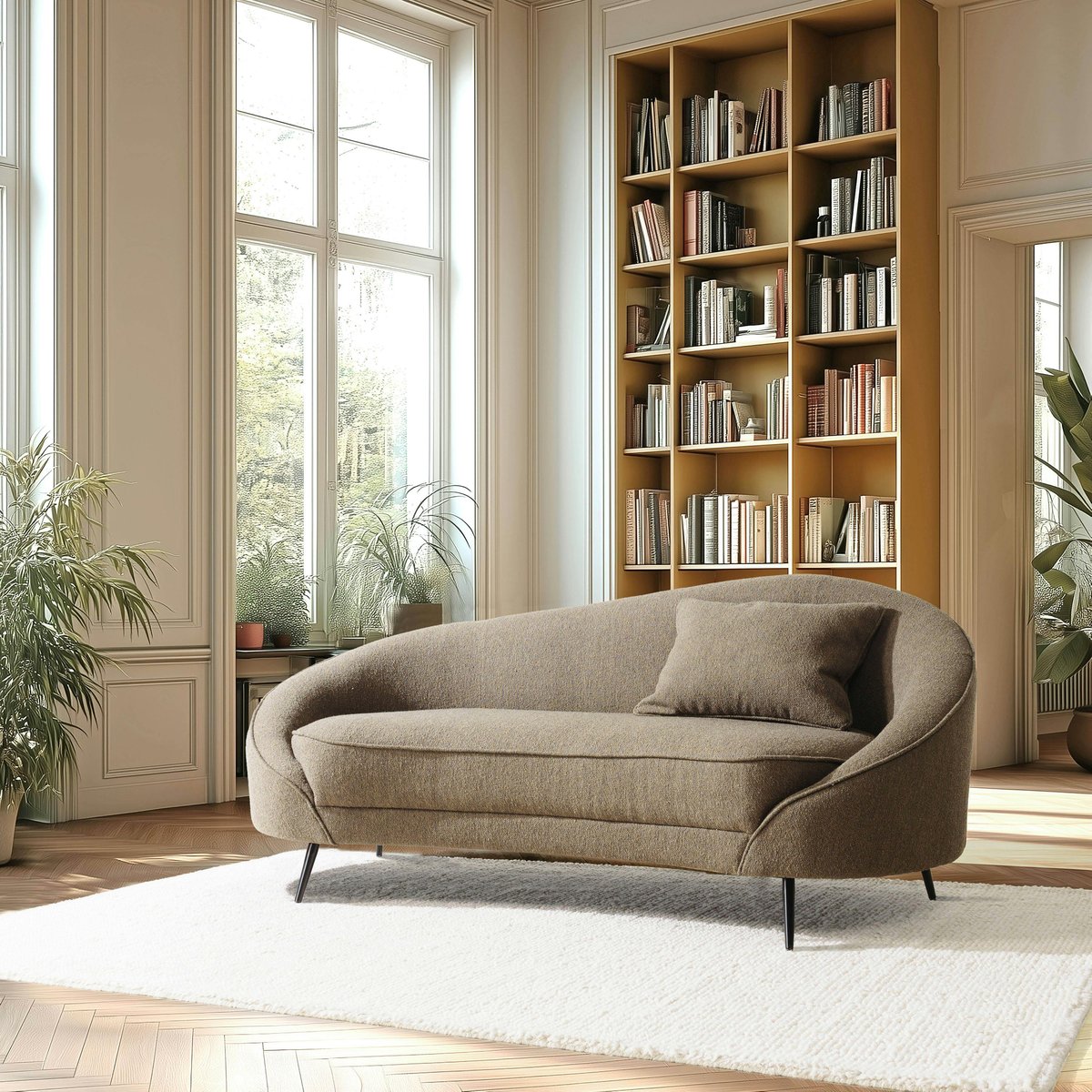 Canapé 3 places tissu bouclette taupe dossier incurvé COLOMBUS taupe, PIER IMPORT