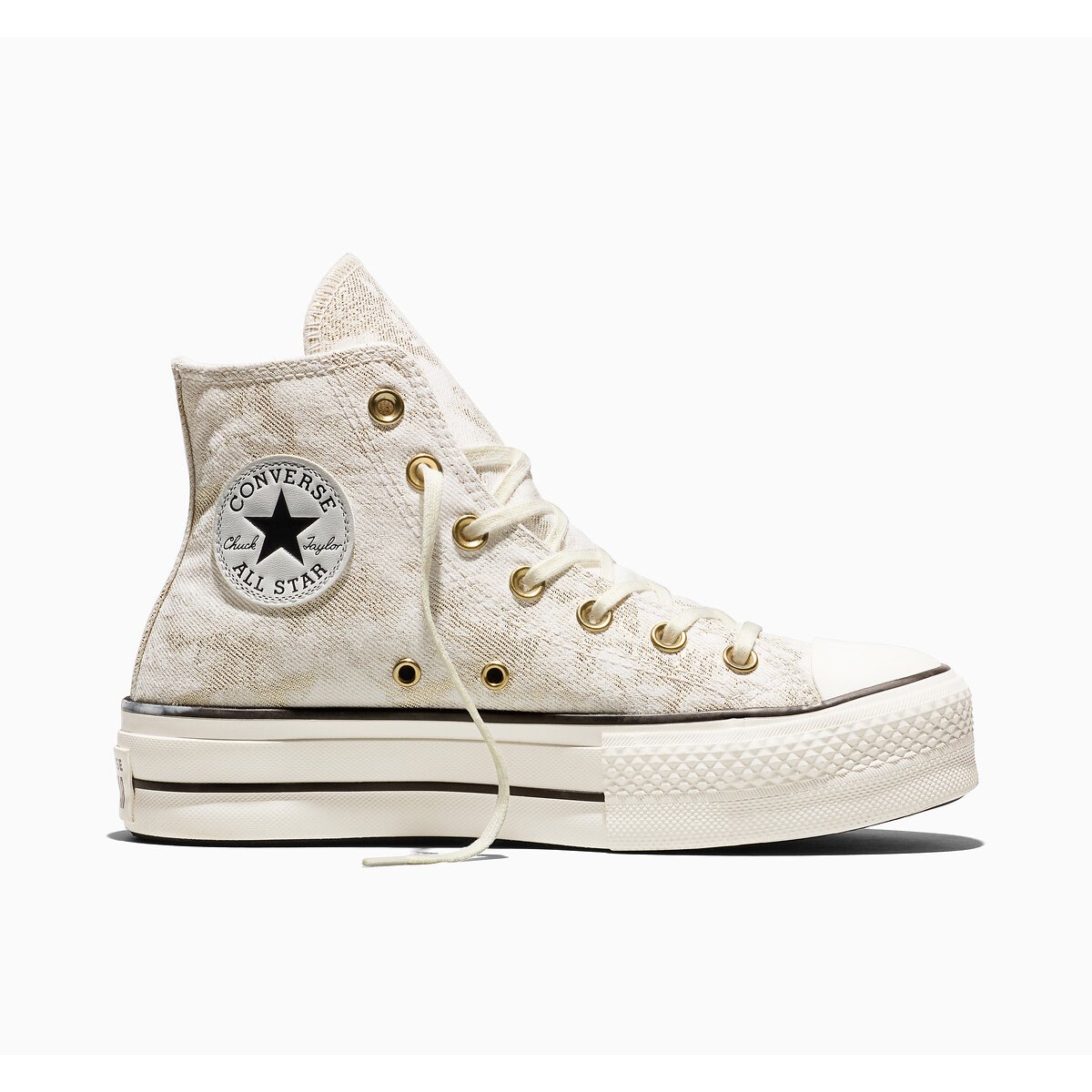 Baskets CHUCK TAYLOR ALL STAR LIFT HI MARBLE Fil textile TWILL ecru/doré, CONVERSE