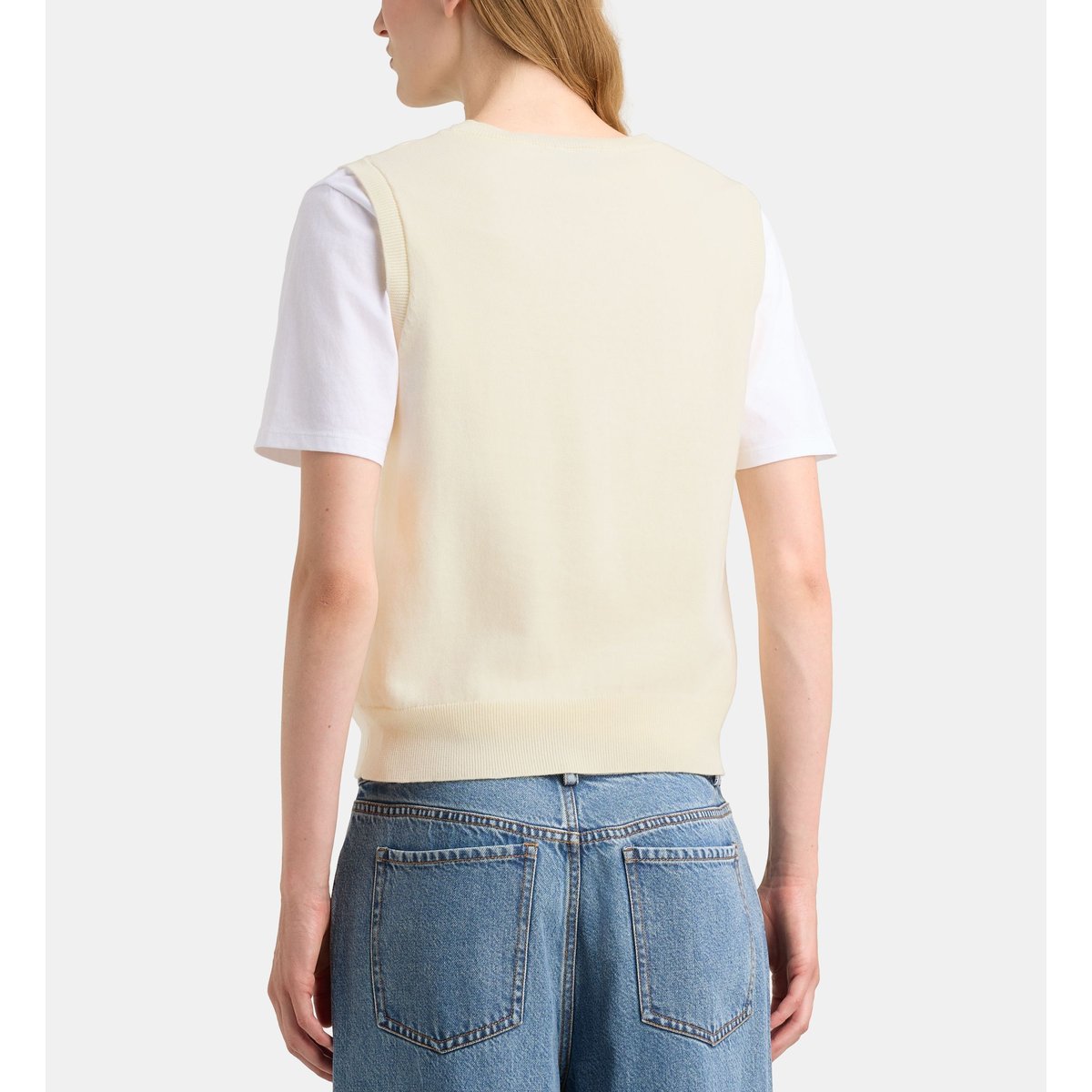 Pull sans manches droit fan dit coton beige, GALERIES LAFAYETTE