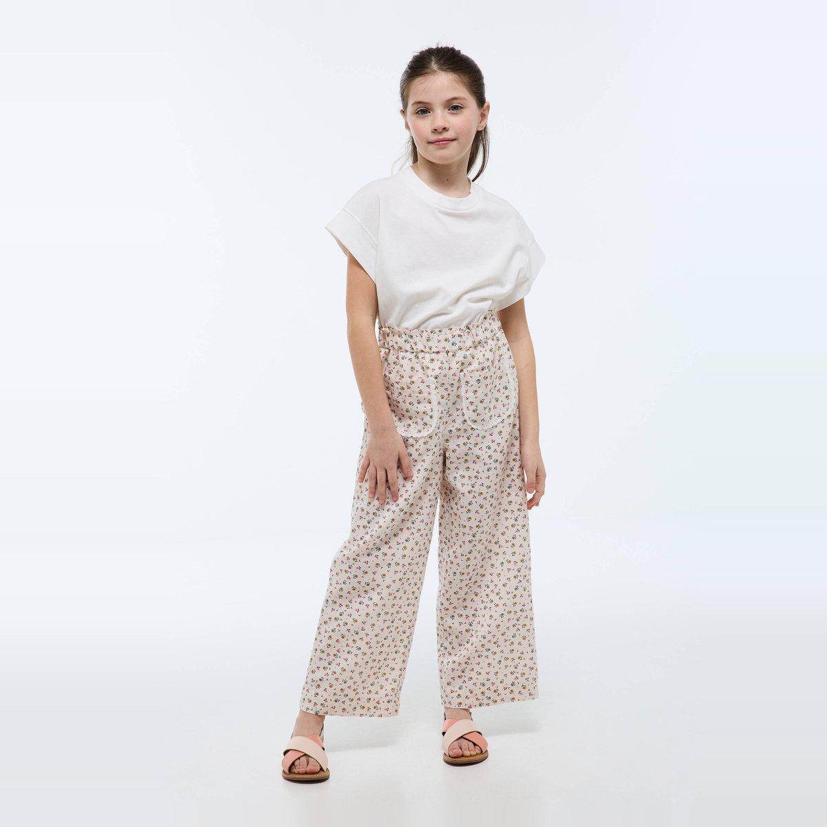 Pantalon droit en lin et coton amaretti, MONOPRIX