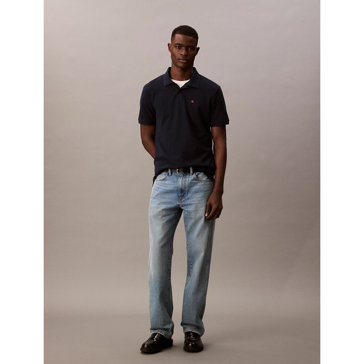 Cotton Pique Polo Shirt with Short Sleeves navy, CALVIN KLEIN JEANS