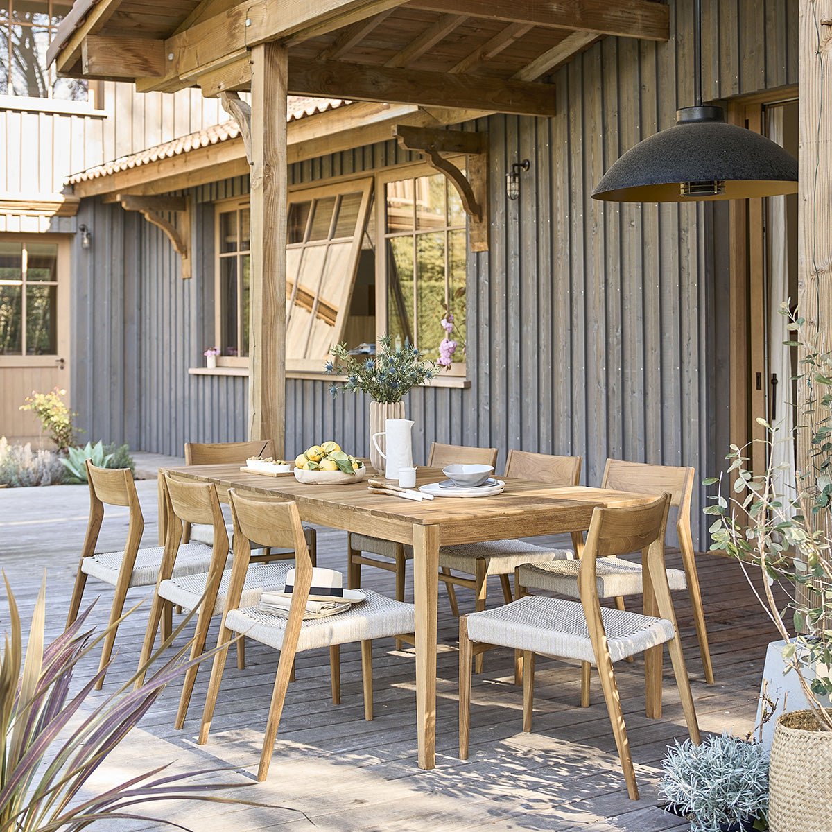 Salon de jardin en teck massif et cordage 8 places LIVIE beige, BERAH GETAH