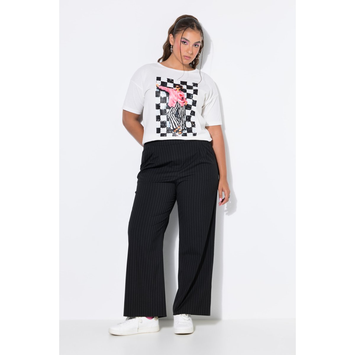Pantalon à fines rayures, coupe large noir, STUDIO UNTOLD