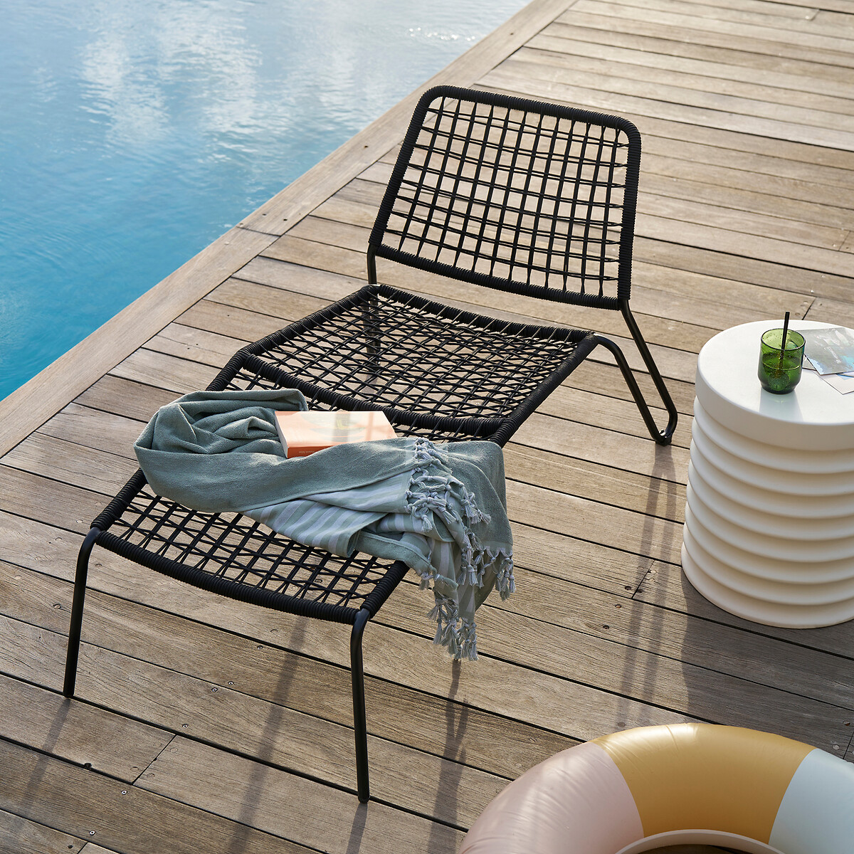 Chaise longue métal acier et corde tressée, Masix noir, LA REDOUTE INTERIEURS
