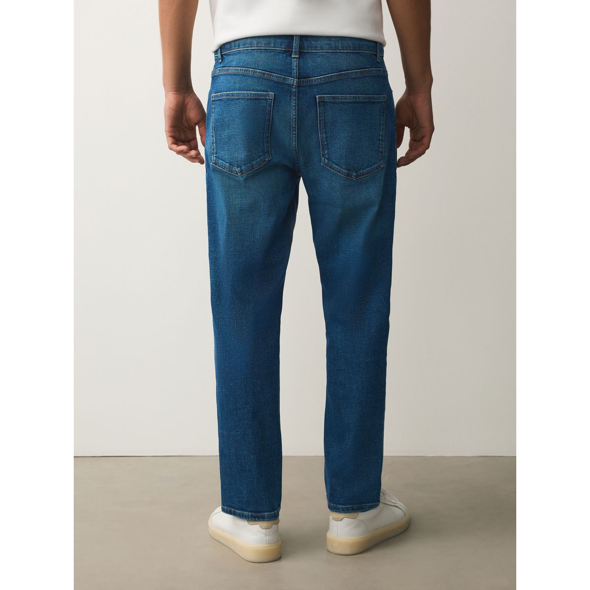 Jean stretch coupe slim classique bleu moyen à hachures croisées, NEXT