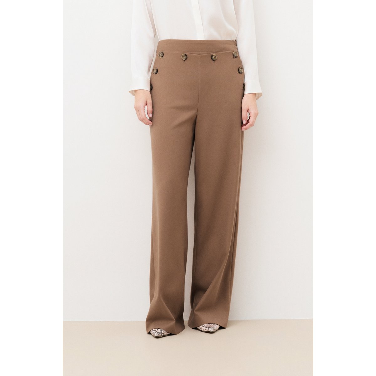 Pantalon large taille haute PCOLOMBUS marron foncé, CAROLL