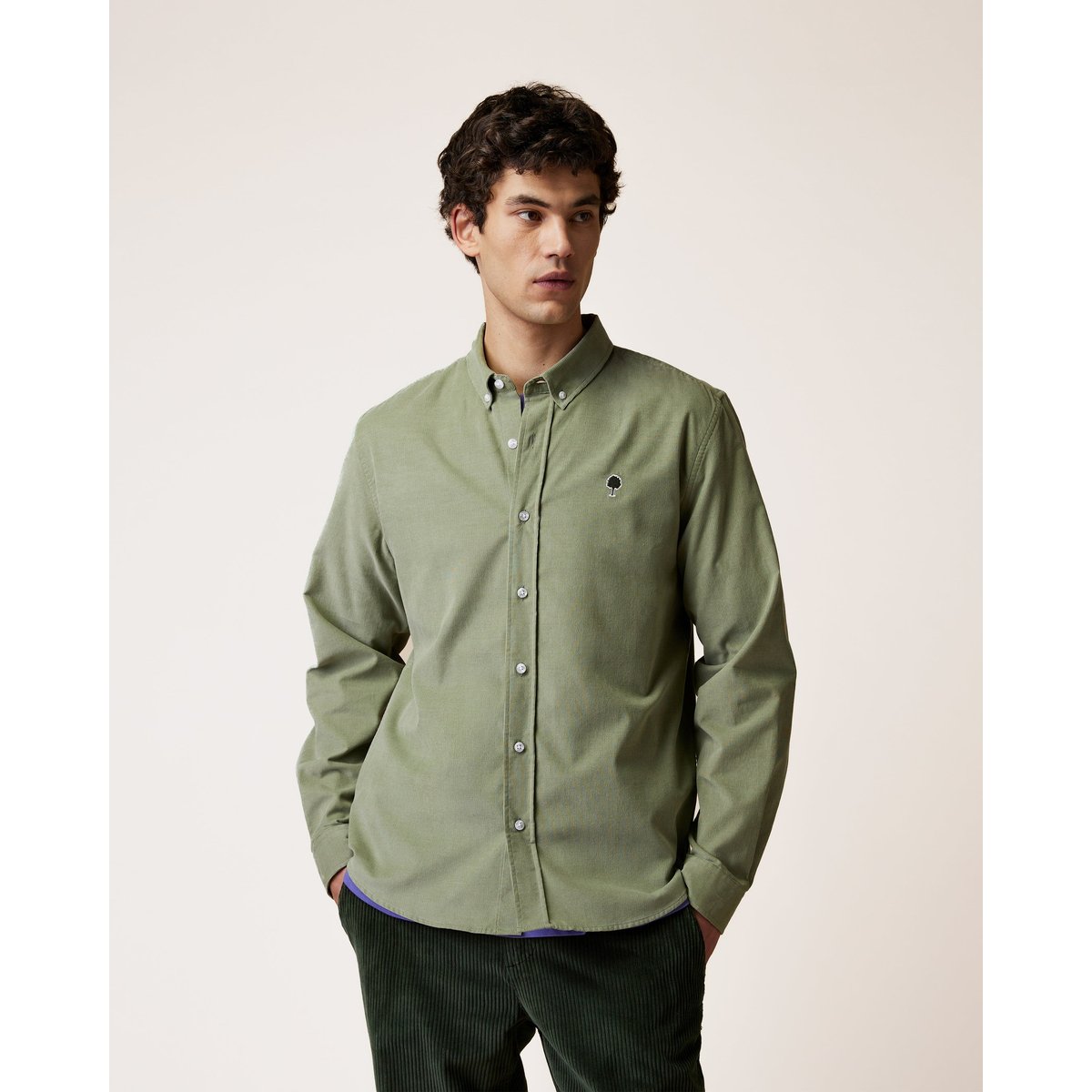 Chemise en velours côtelé kaki, FAGUO