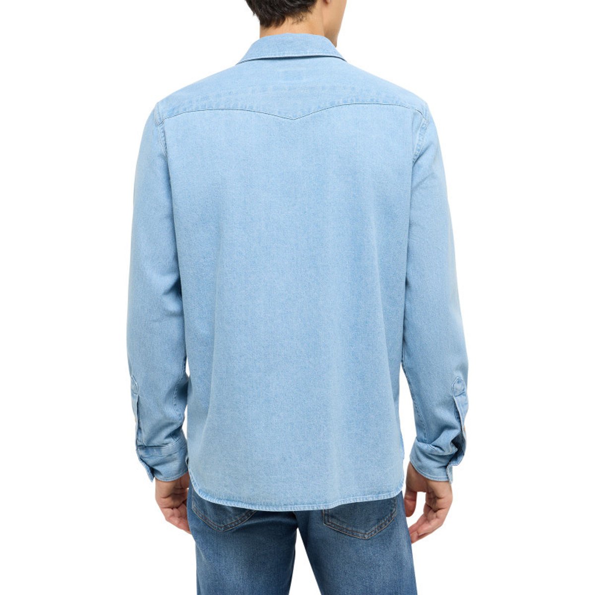 Chemise en jean en coton bleue unie avec une coupe droite et un col français bleu, MUSTANG