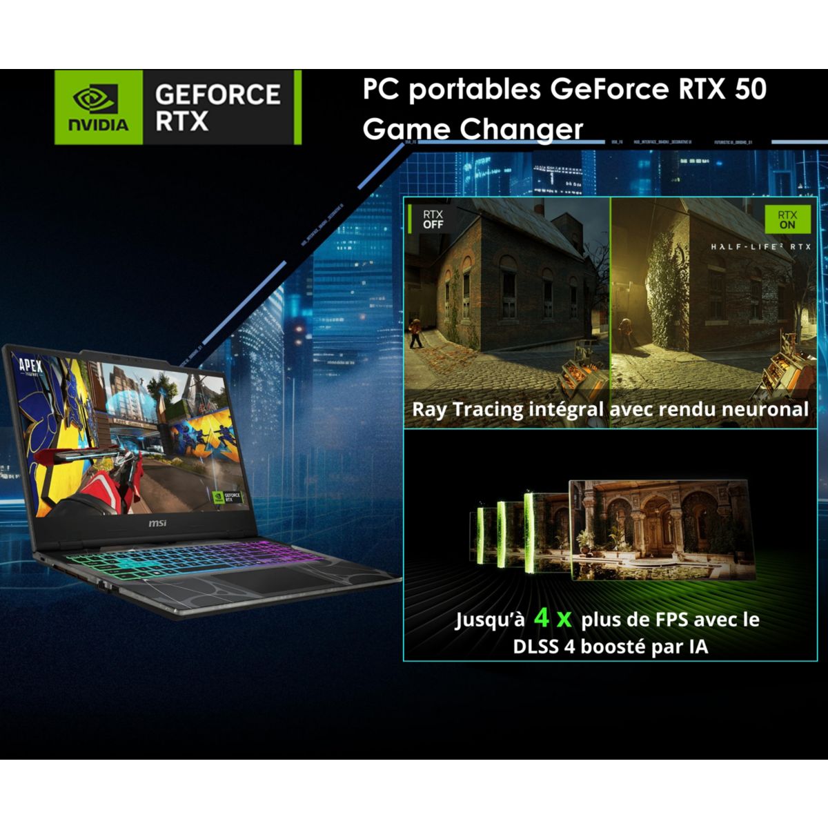 PC Gamer Cyborg 15,6" FHD 144Hz Intel Core i5 13420H Nvidia GeForce RTX 5050 16 Go RAM DDR5 SSD 512 Go couleur unique, MSI