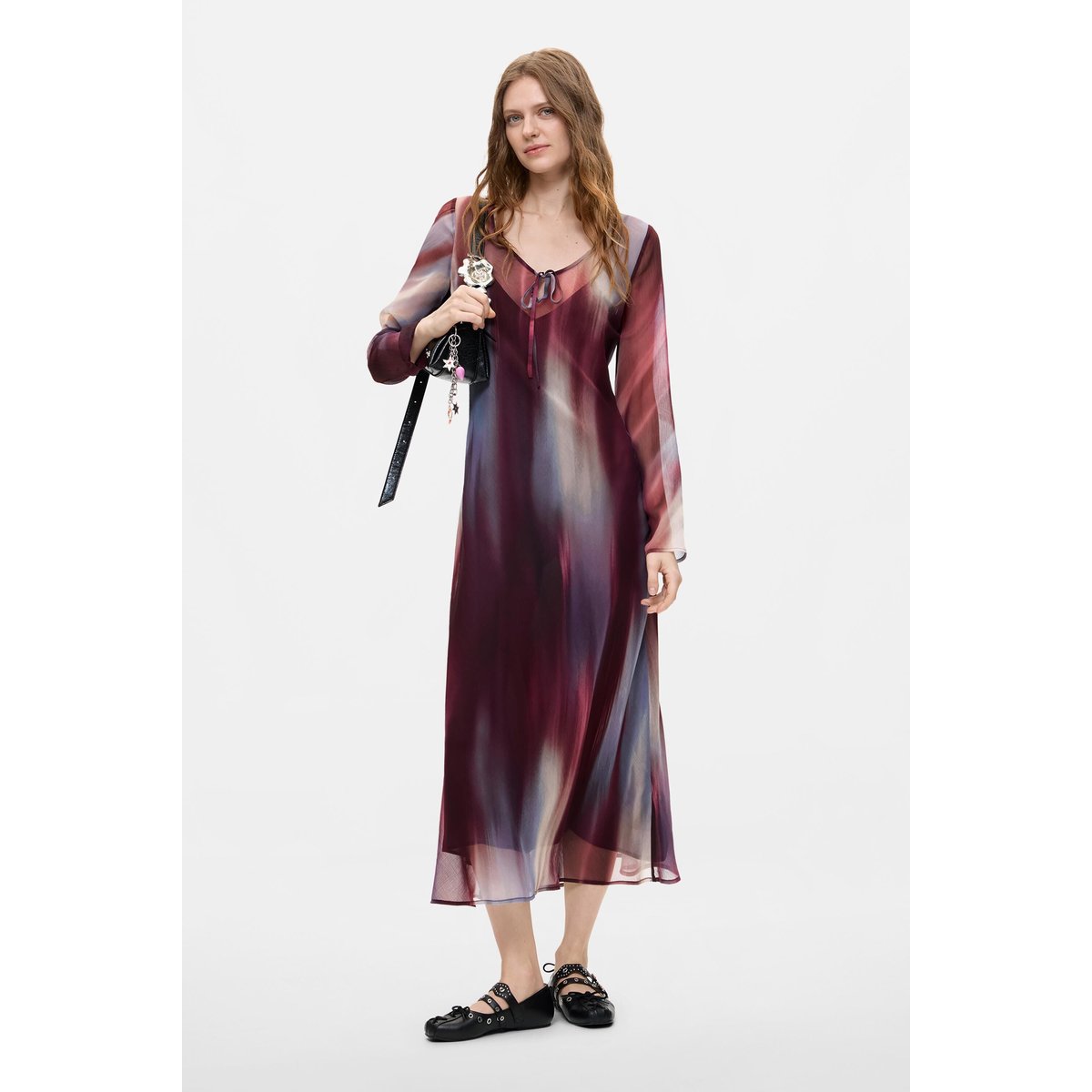 Robe midi à manches longues rouge, DESIGUAL