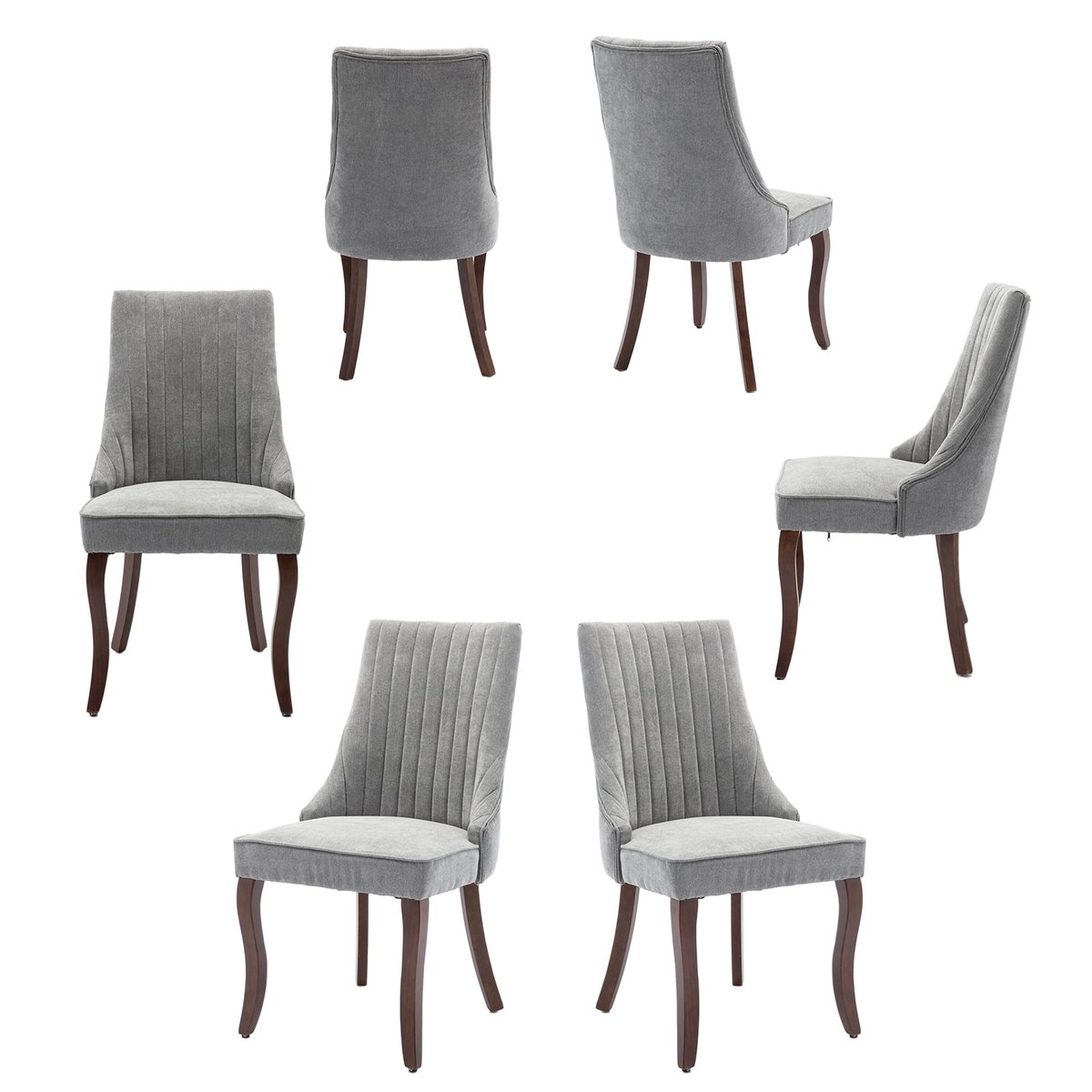 Lot de 6 chaises de salle à manger en tissu chenille avec pieds bois, GERRYB gris, MEUBLES COSY