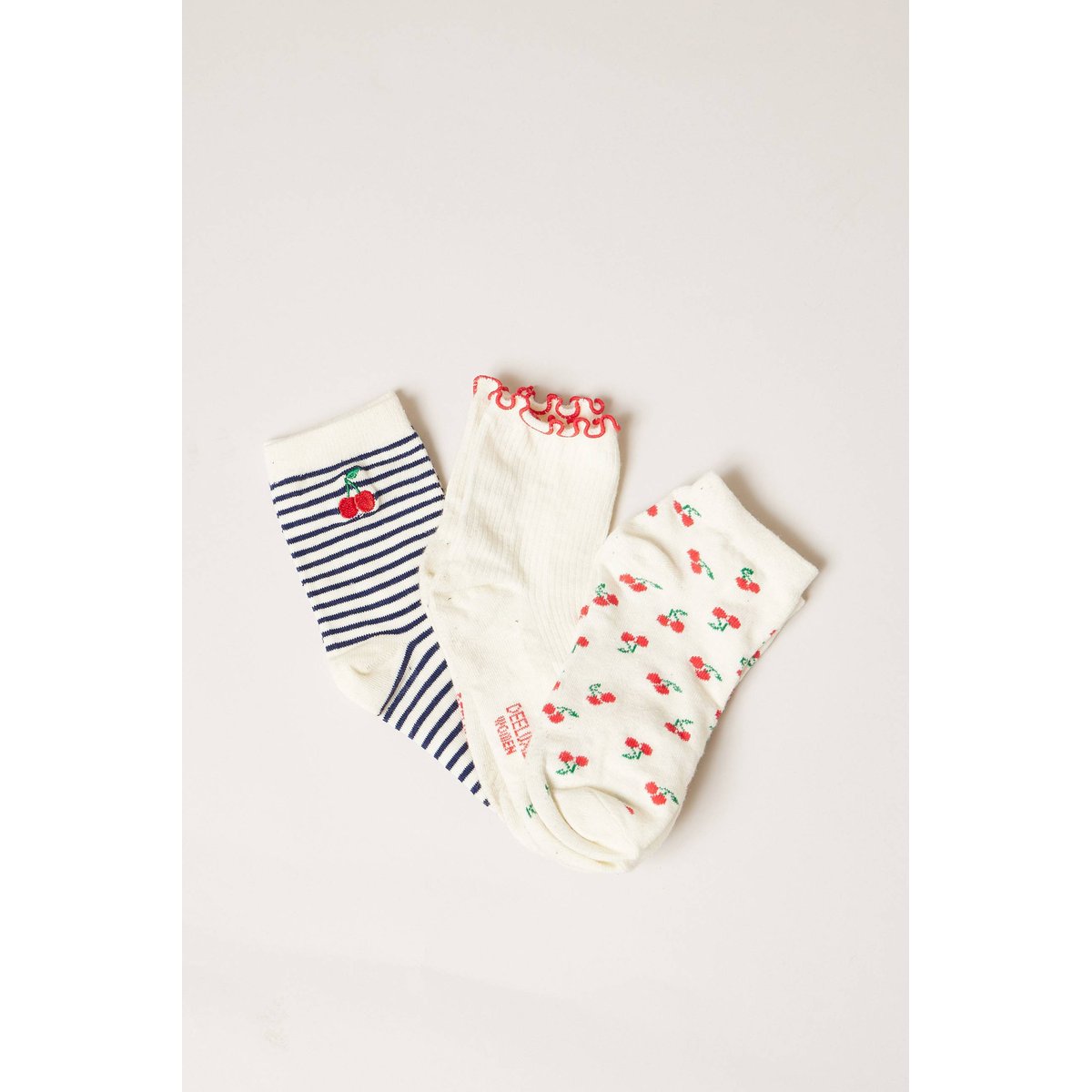 Lot de 3 paires de chaussettes femme en coton motif cerise CHERRY navy, DEELUXE