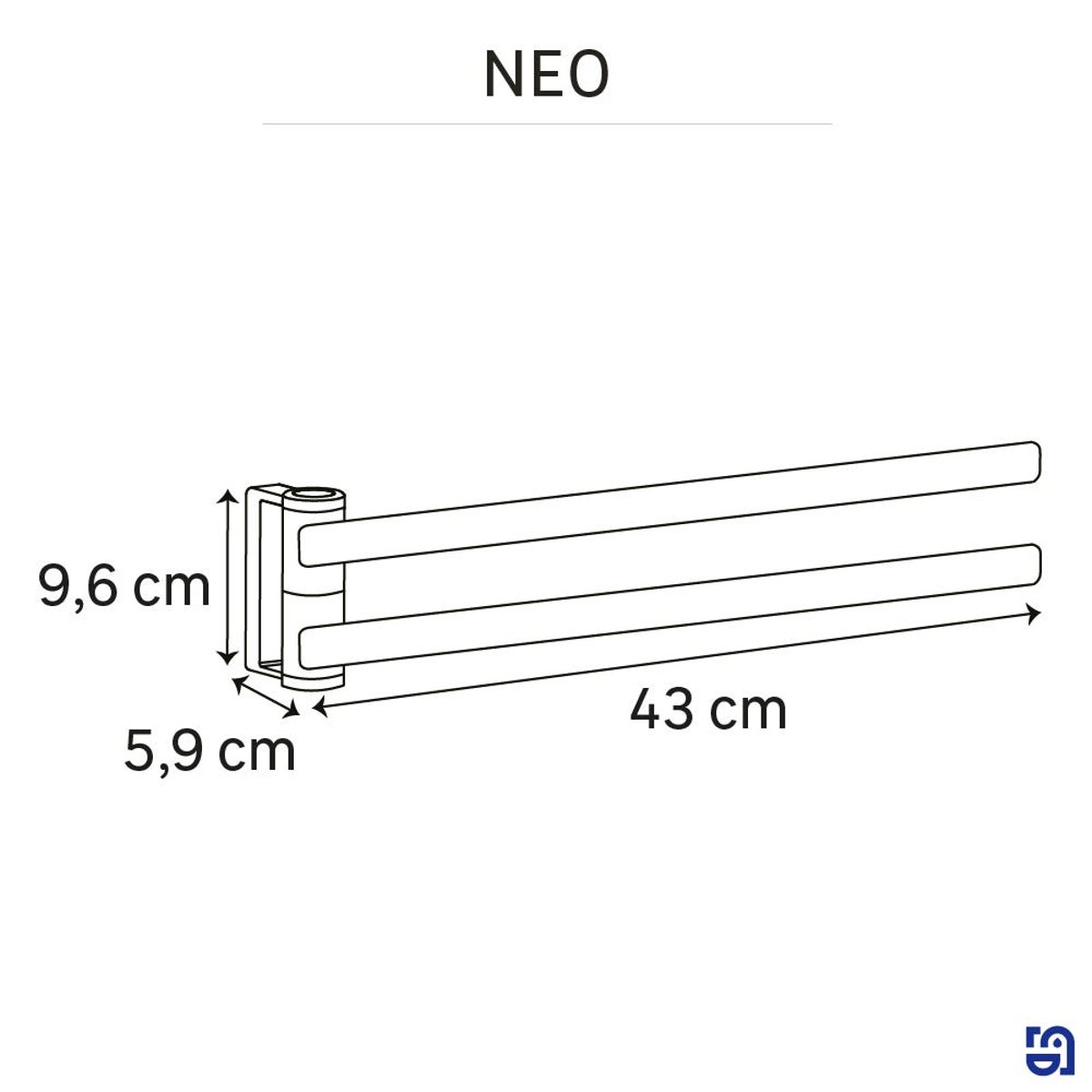 Porte-serviette 2 barres, NEO argent, SENSEA