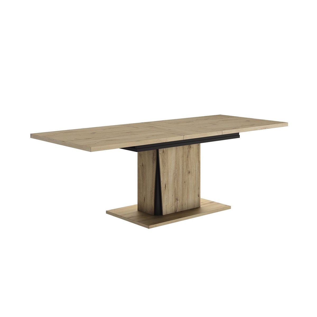 Ensemble vaisselier 2 portes avec éclairage avec table à manger extensible et table basse 1 tiroir Crack - Fabrication Française bois clair, CALICOSY