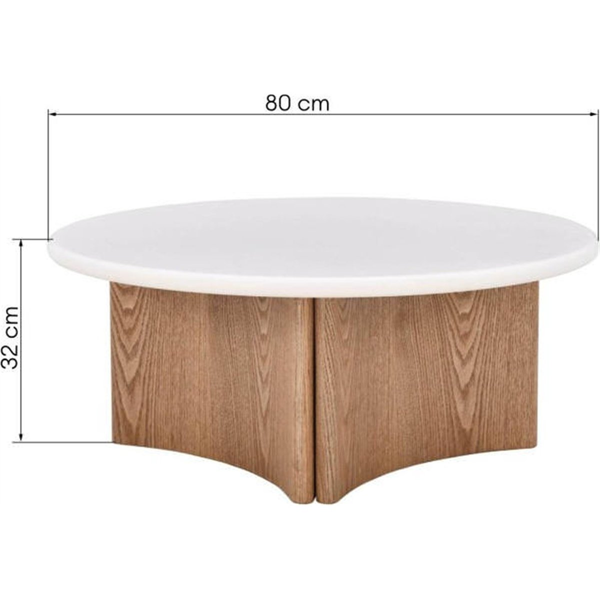Table basse ronde effet chêne et microciment blanc crème et chêne, RECOLLECTION