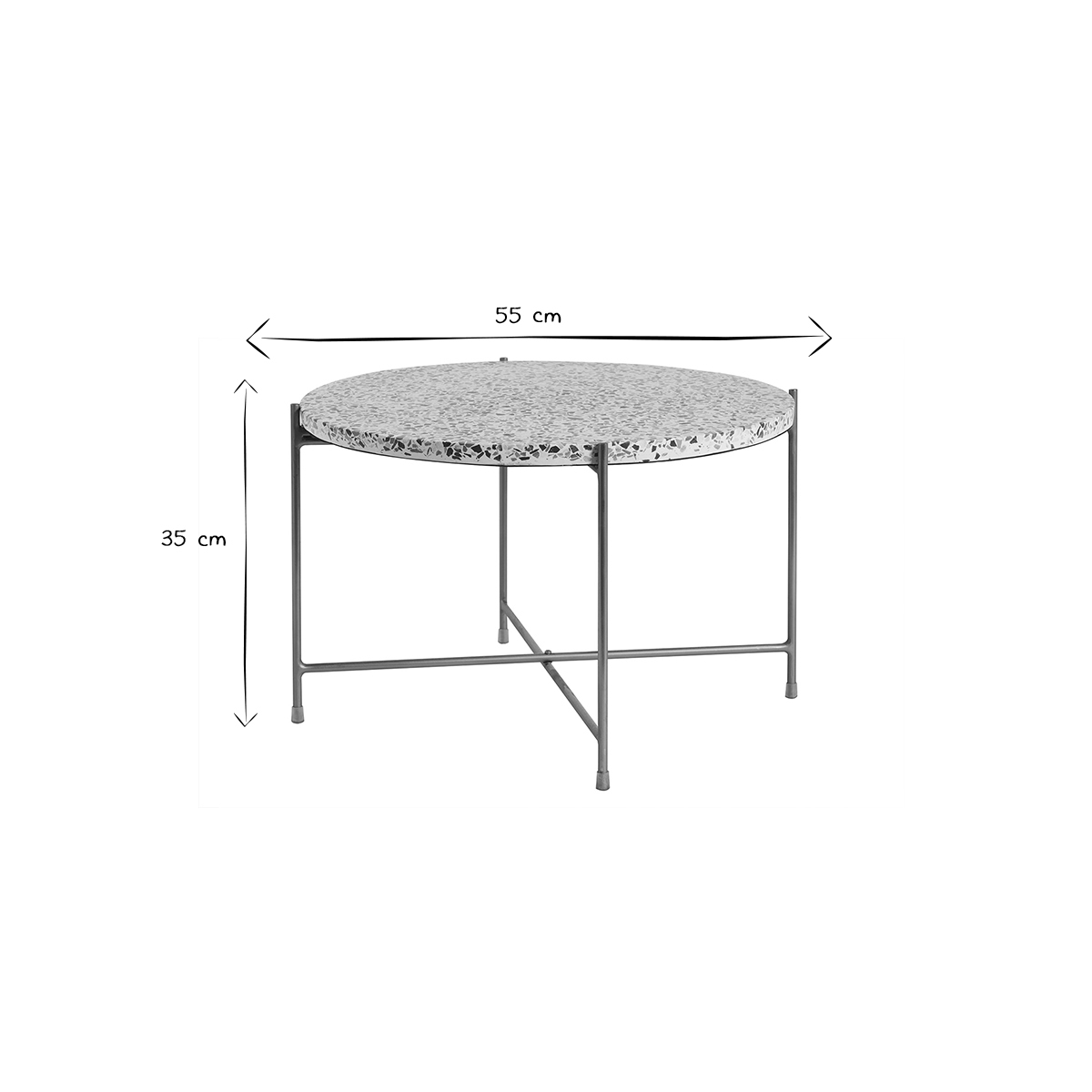Table basse ronde design en terrazzo et métal doré D55 cm MEZZO crème, MILIBOO