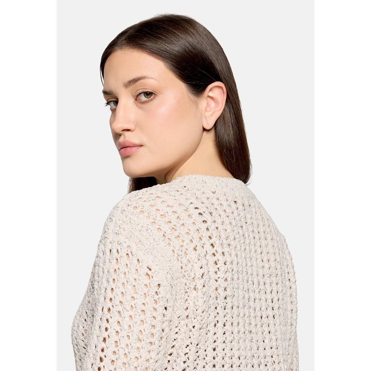 Pull-over en grosse maille à motif ajouré silky beige, BETTY BARCLAY