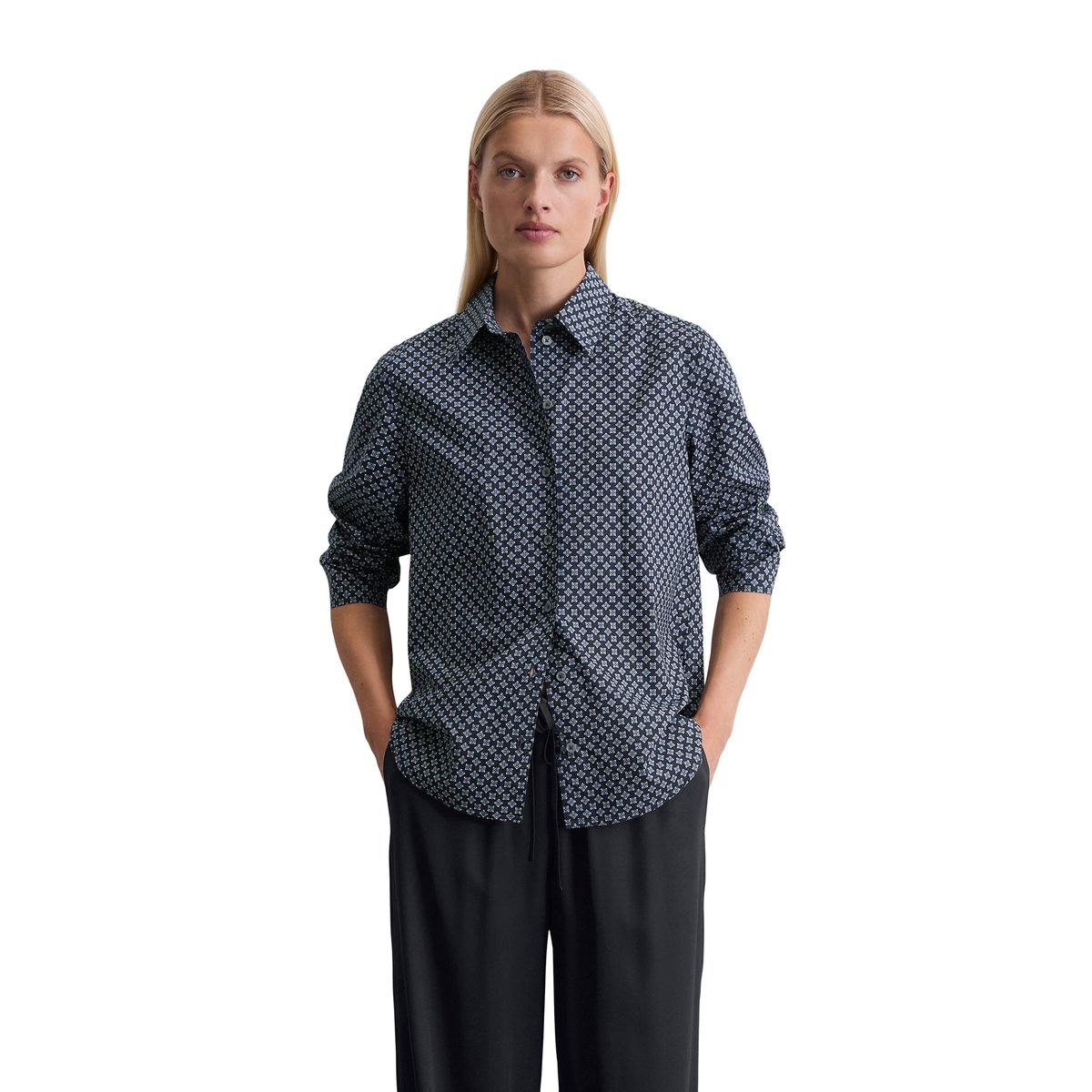 Blouse A-Shape en popeline Papertouch bleu, MARC O'POLO
