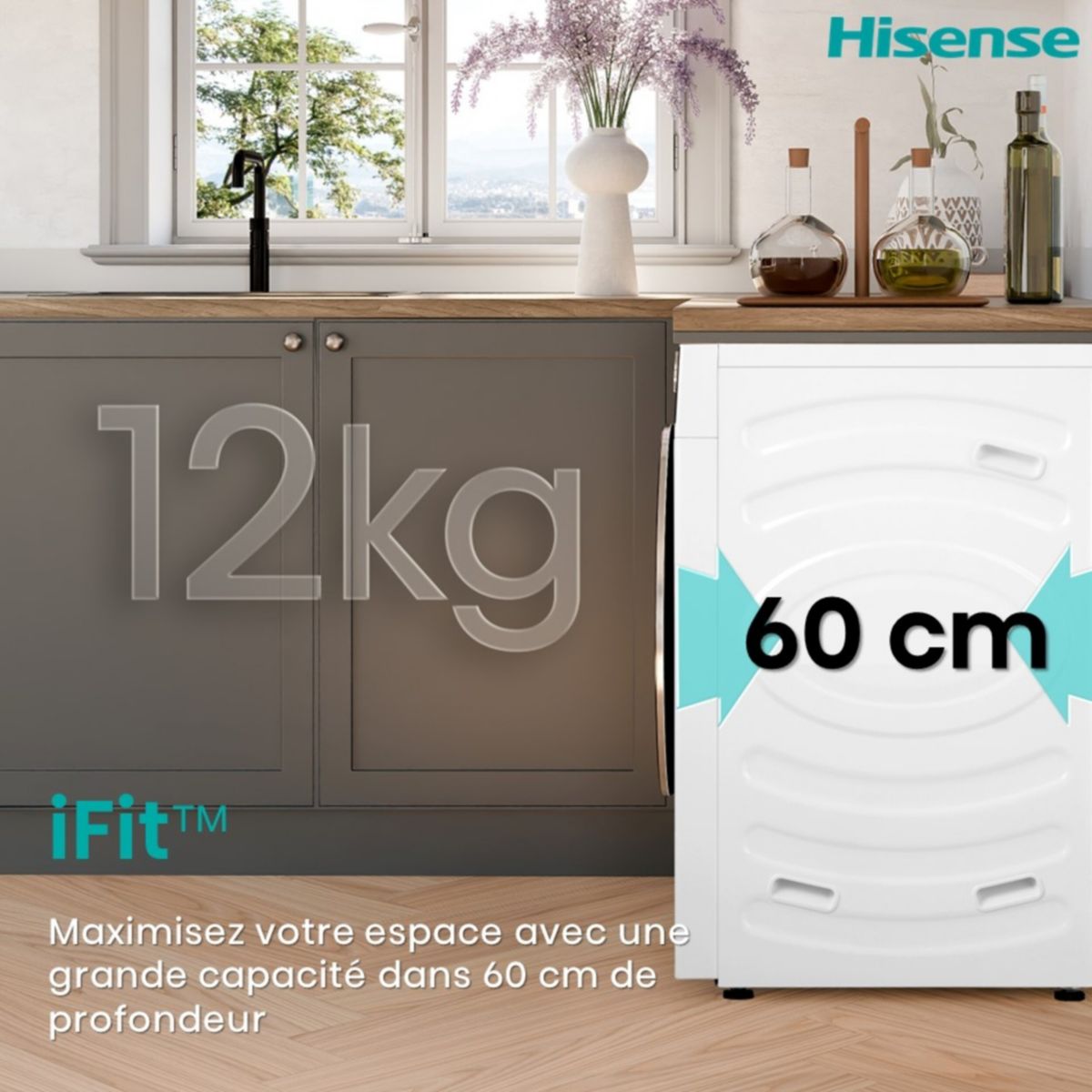 Lave linge séchant hublot WD5I1245BWRH couleur unique, HISENSE