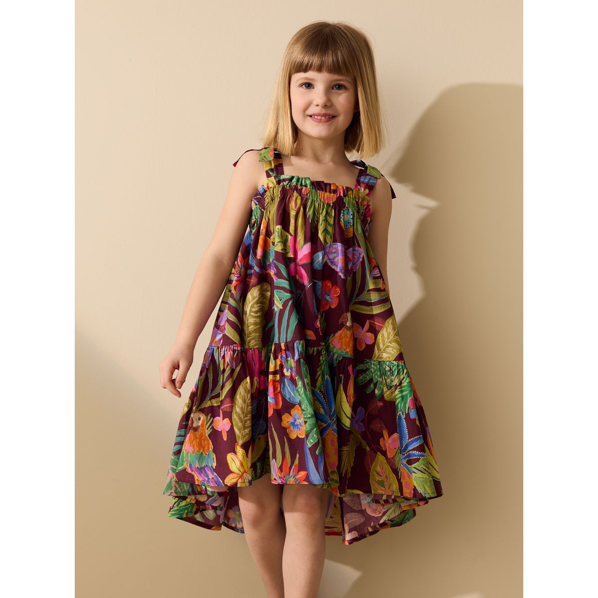 Robe à fines bretelles et volants tropical, NEXT
