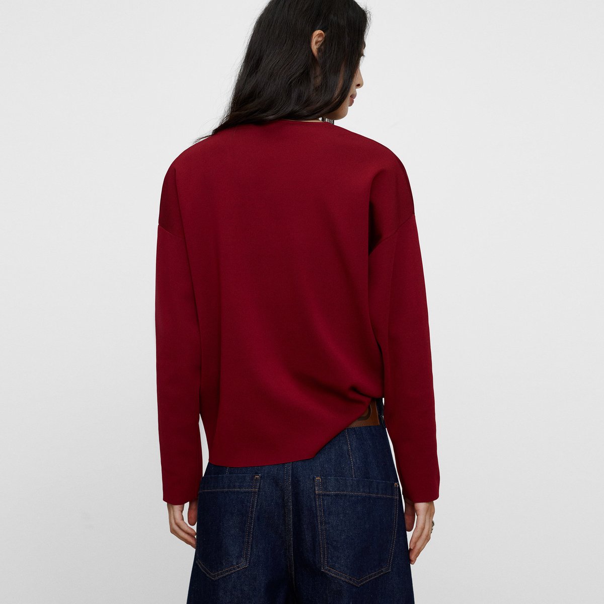 Pull à col en V et manches longues rouge, ADOLFO DOMINGUEZ