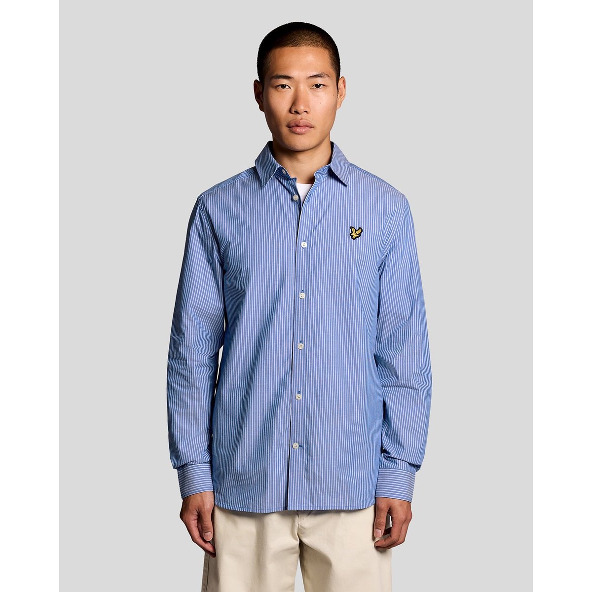 Chemise en coton en popeline double à rayures bleu clair/ blanc, LYLE & SCOTT