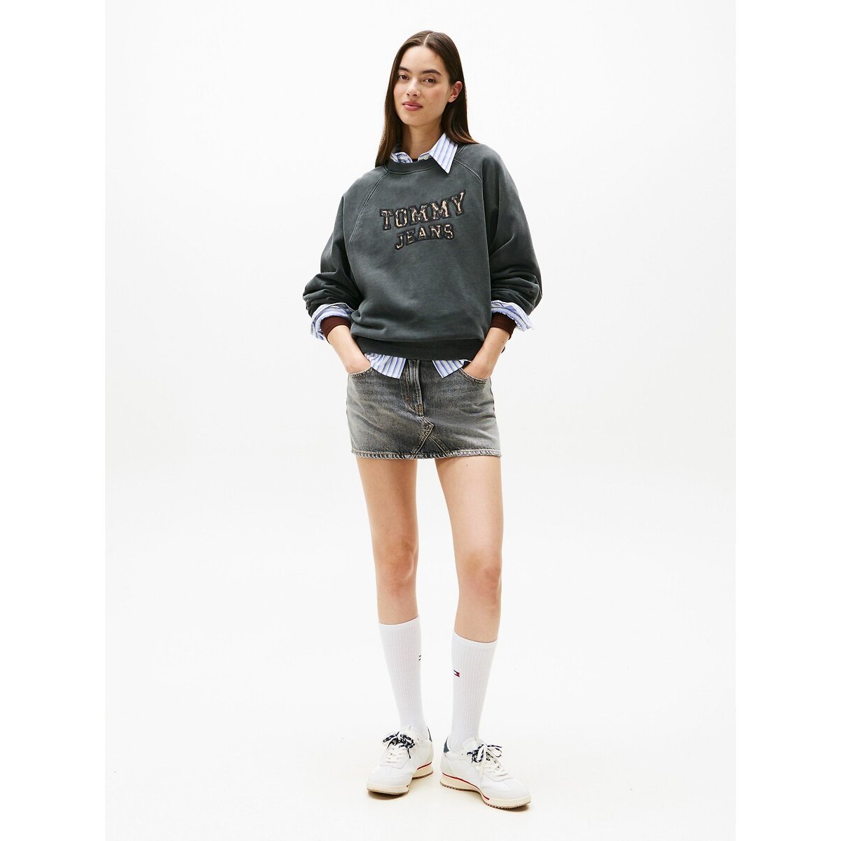 Crew Neck Sweatshirt black/leopard print, TOMMY JEANS
