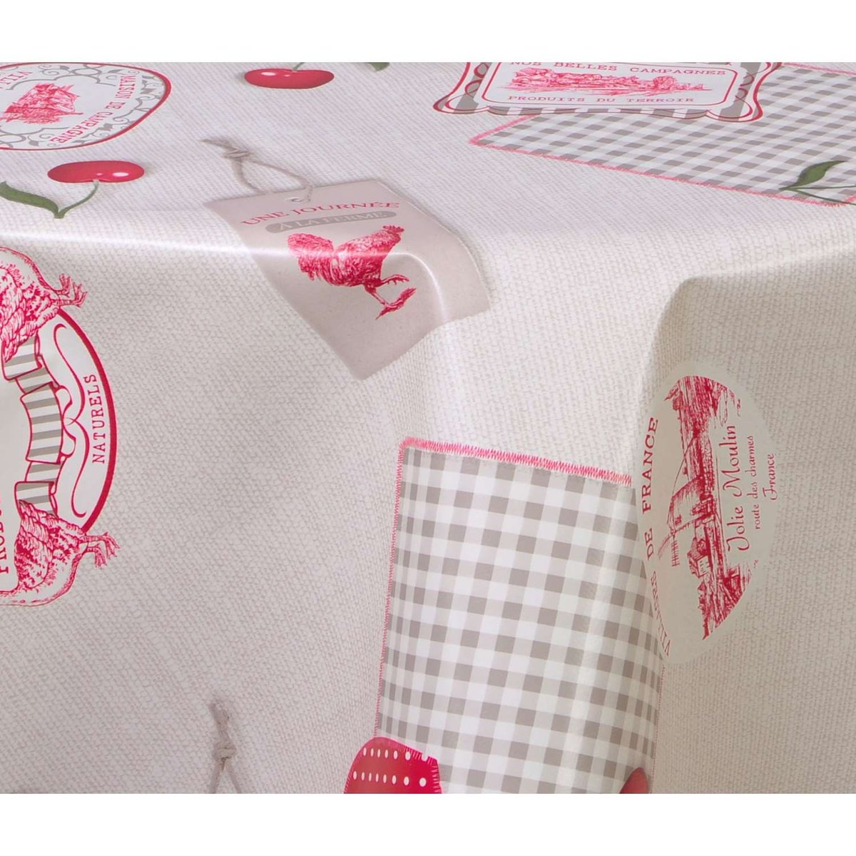 Nappe en toile cirée ronde grand format CAMPAGNE beige, TOILINUX