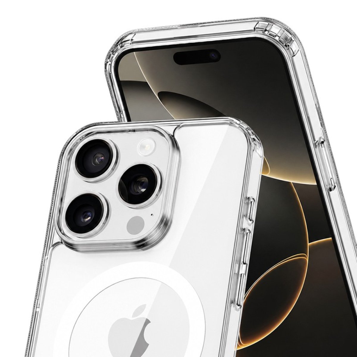 Coque Anti-choc compatible Magsafe pour iPhone 16 Pro Max Transparente + 2 protections écran et 2 protections objectif caméra transparent, EVETANE