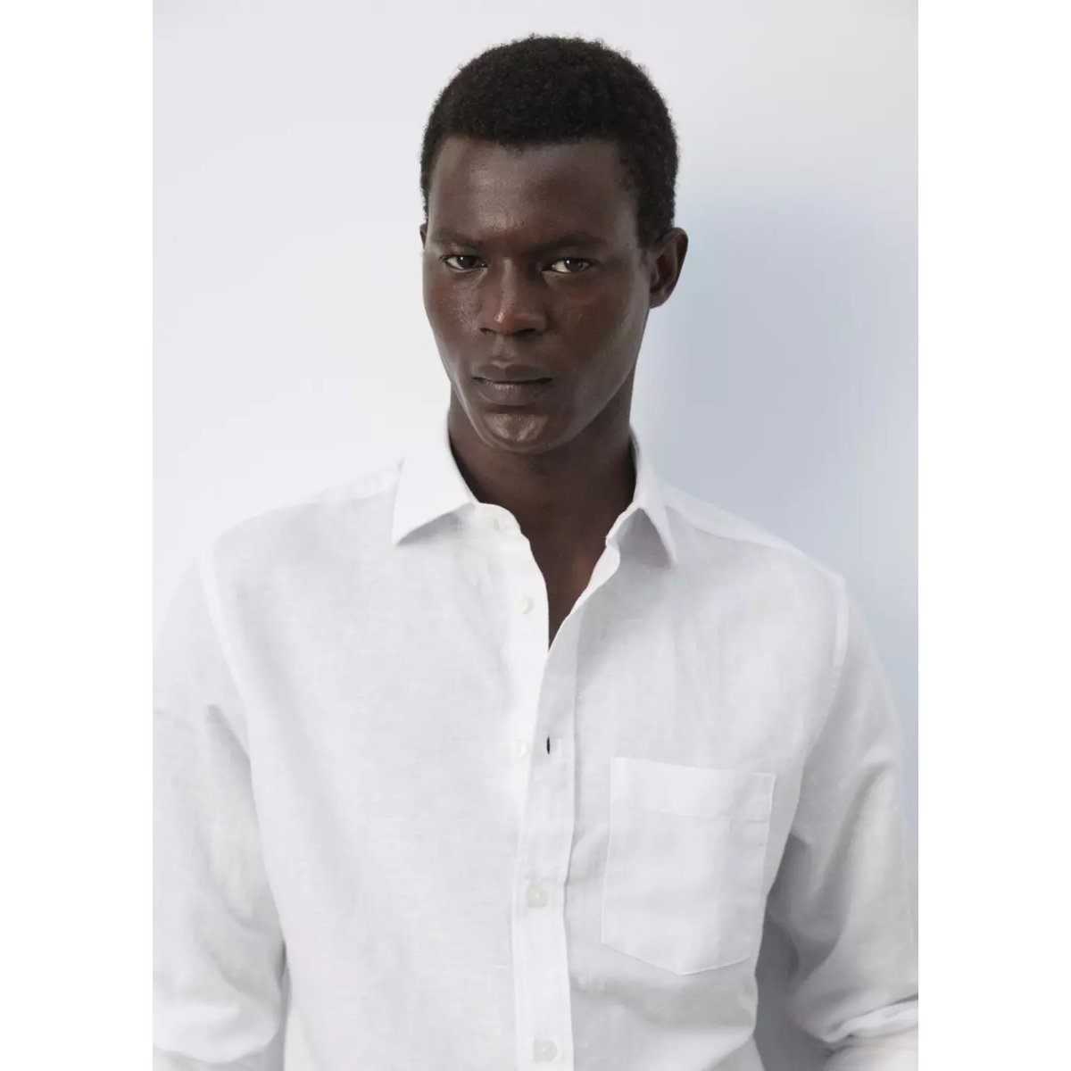 Chemise en coton de lin à coupe régulière blanc, MANGO MAN