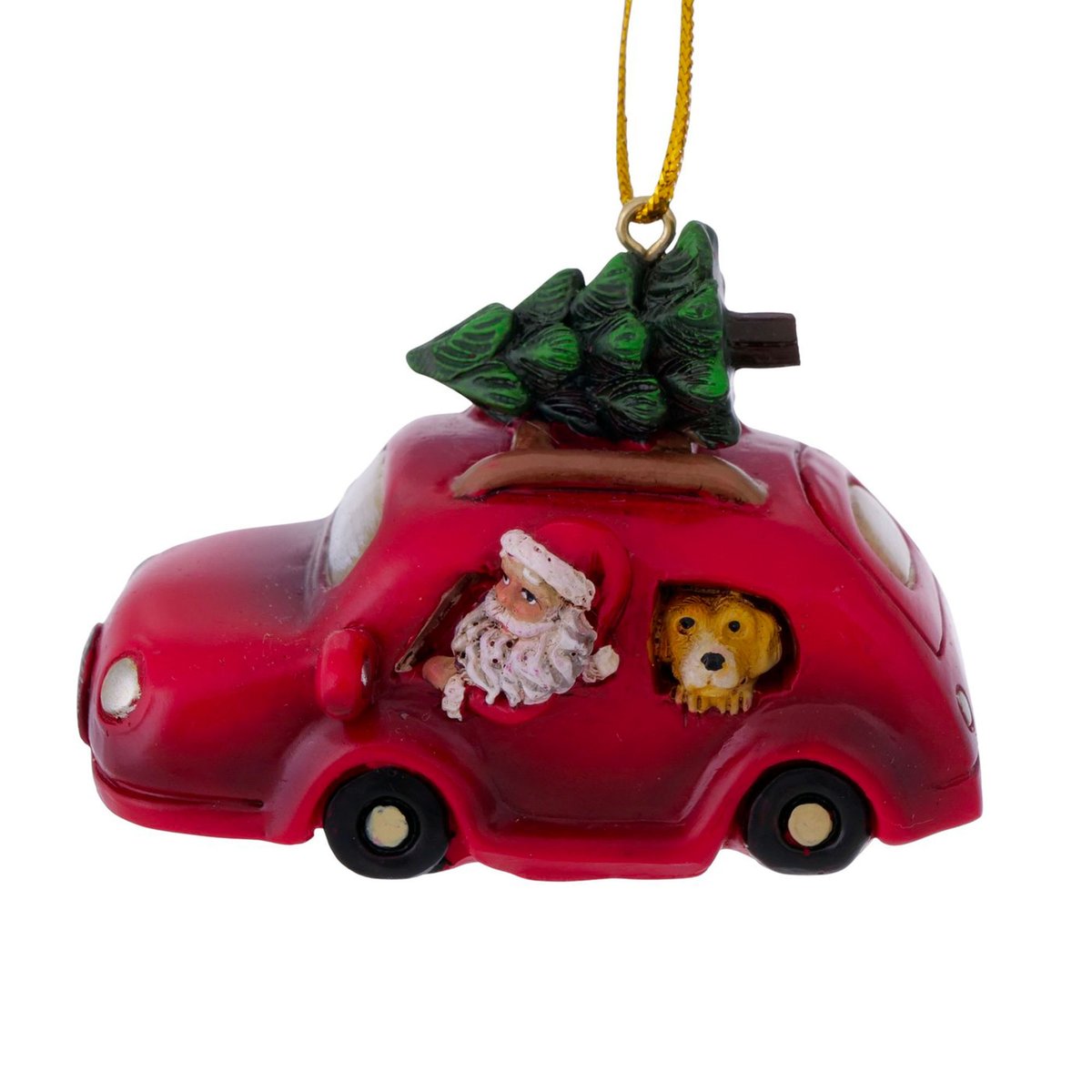 Set de 2 boules de Noël en résine voiture père noël 7x4.5x5cm rouge, WADIGA