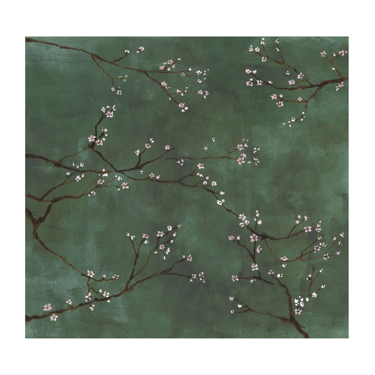 Papier peint panoramique fleuri Cerisiers japonais de printemps vert, ART FOR THE HOME