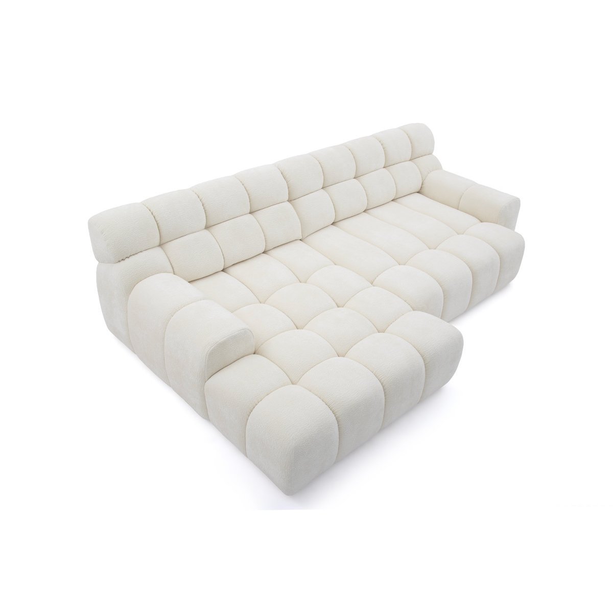 Canapé d'angle convertible 3 places en tissu texturé, ANDRE blanc, BOBOCHIC