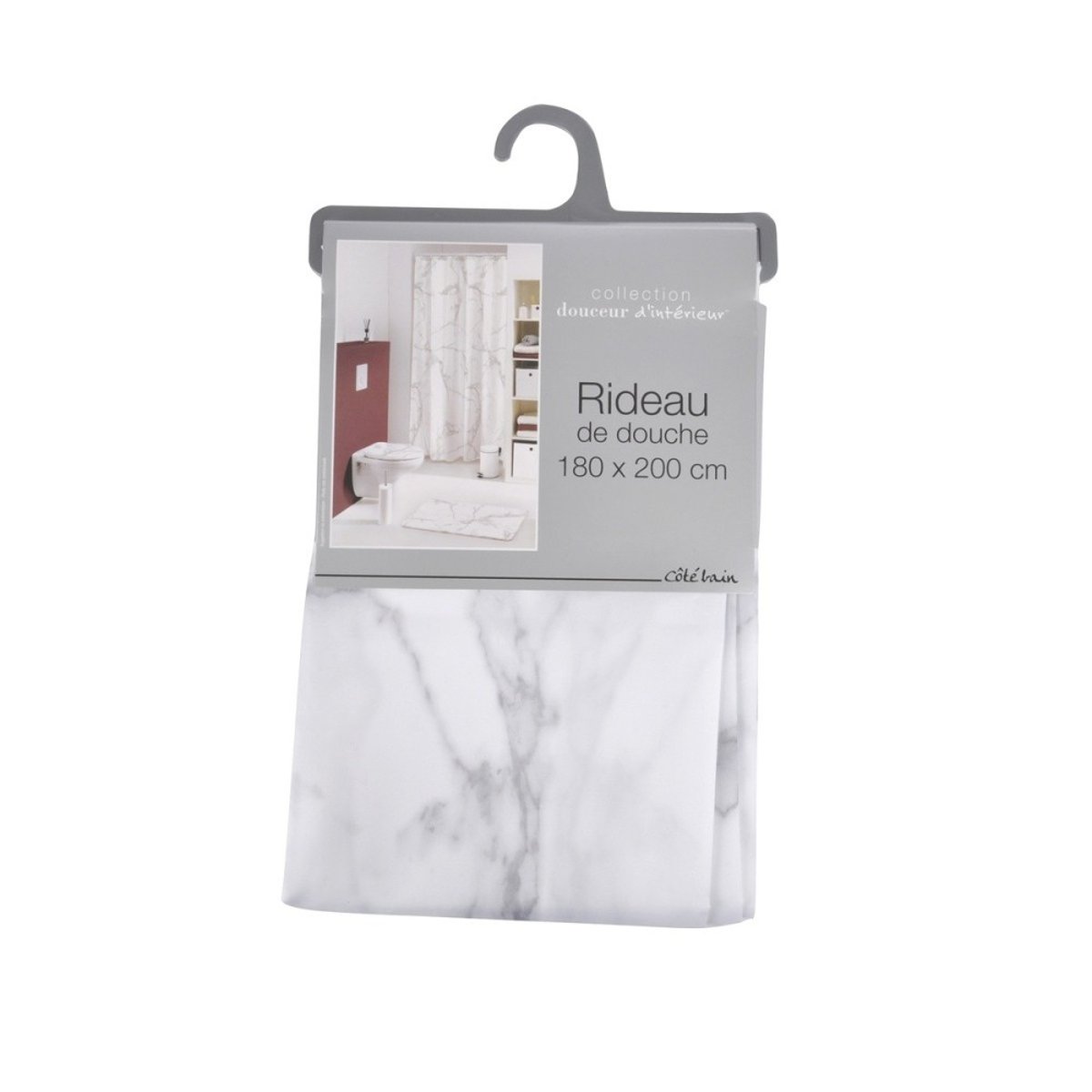 Rideau de douche 180x200 effet Marbre blanc, DECORATIE